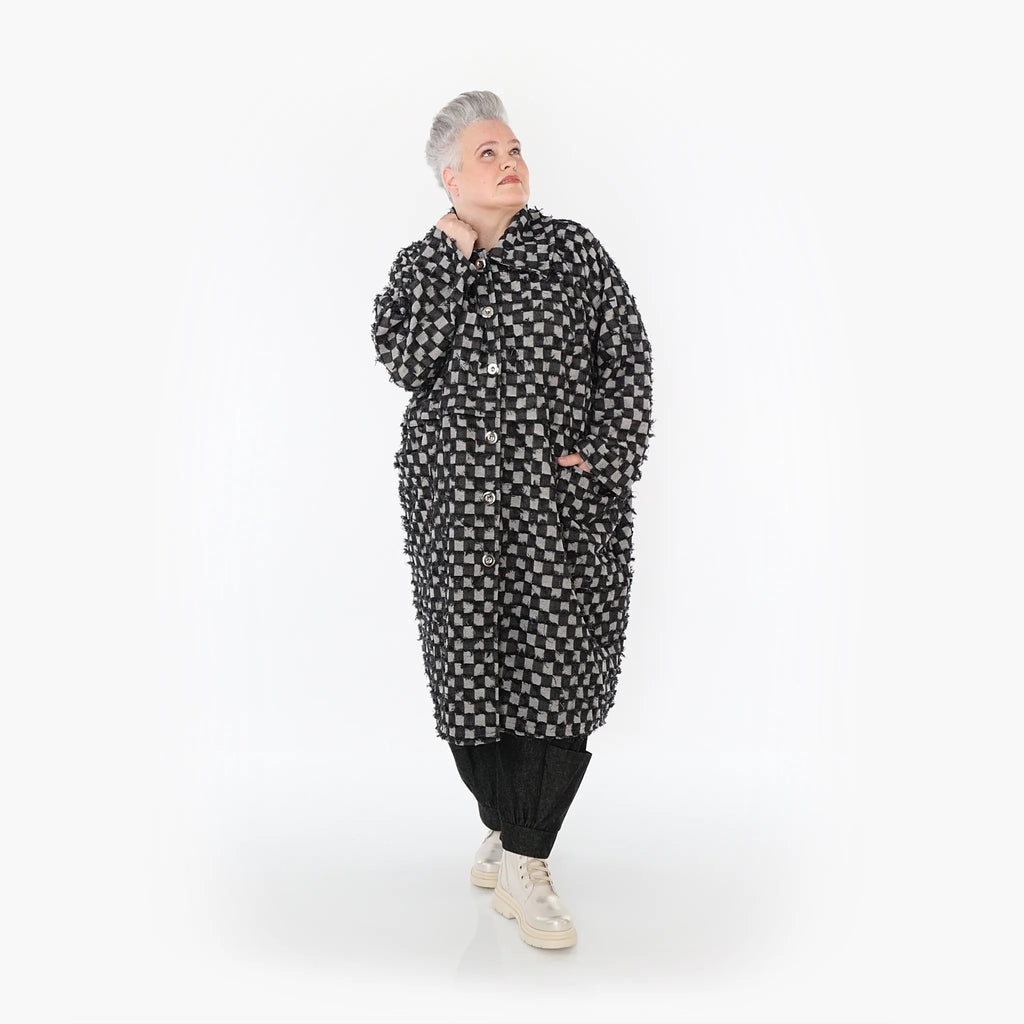  AKH Fashion Mantel in gerader Form, aus Baumwolle, 1463.07041, Schwarz/Grau, Kariert