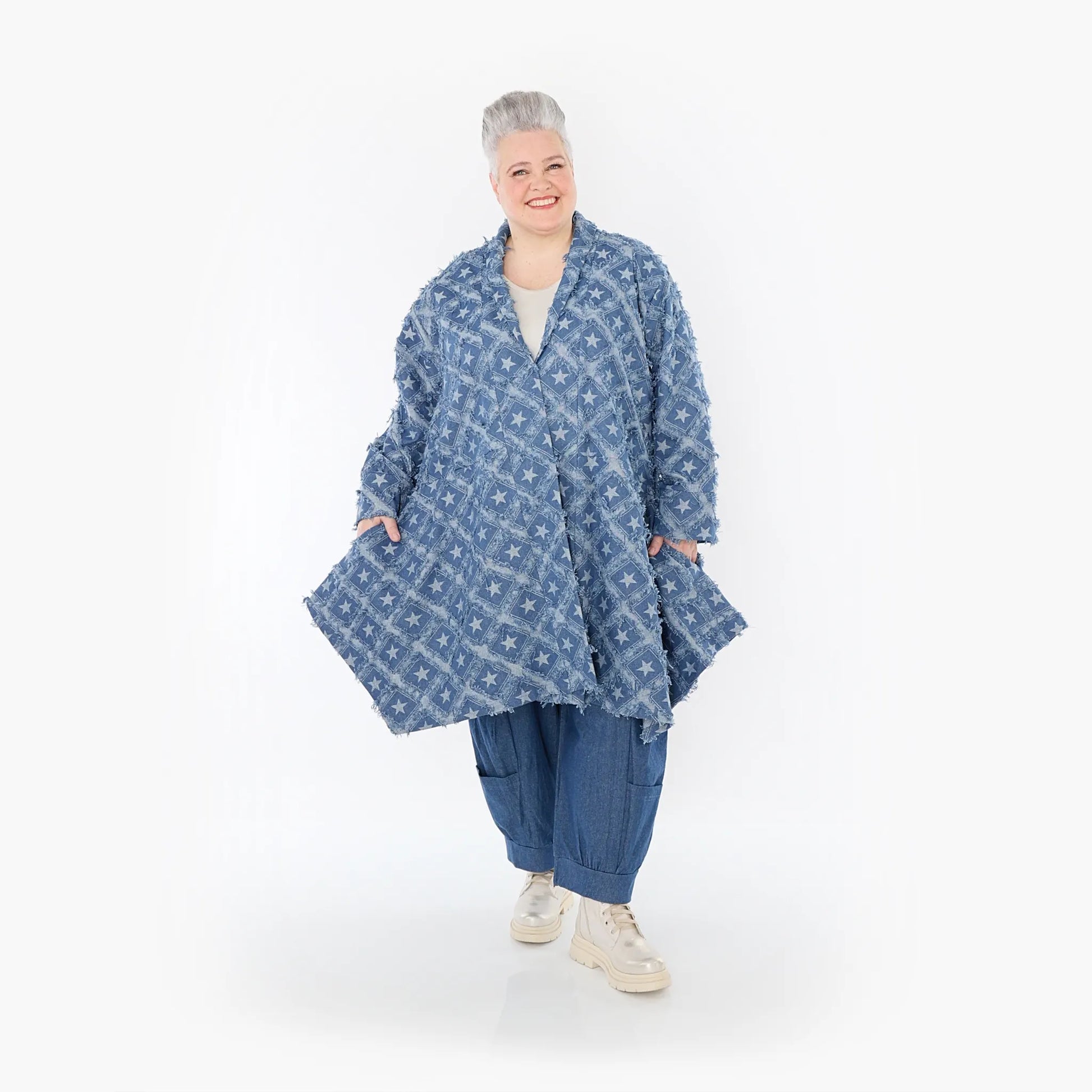  A-Form Cardigan von AKH Fashion aus Baumwolle, 1464.07040, Jeansblau/Grau, Raute, Schick