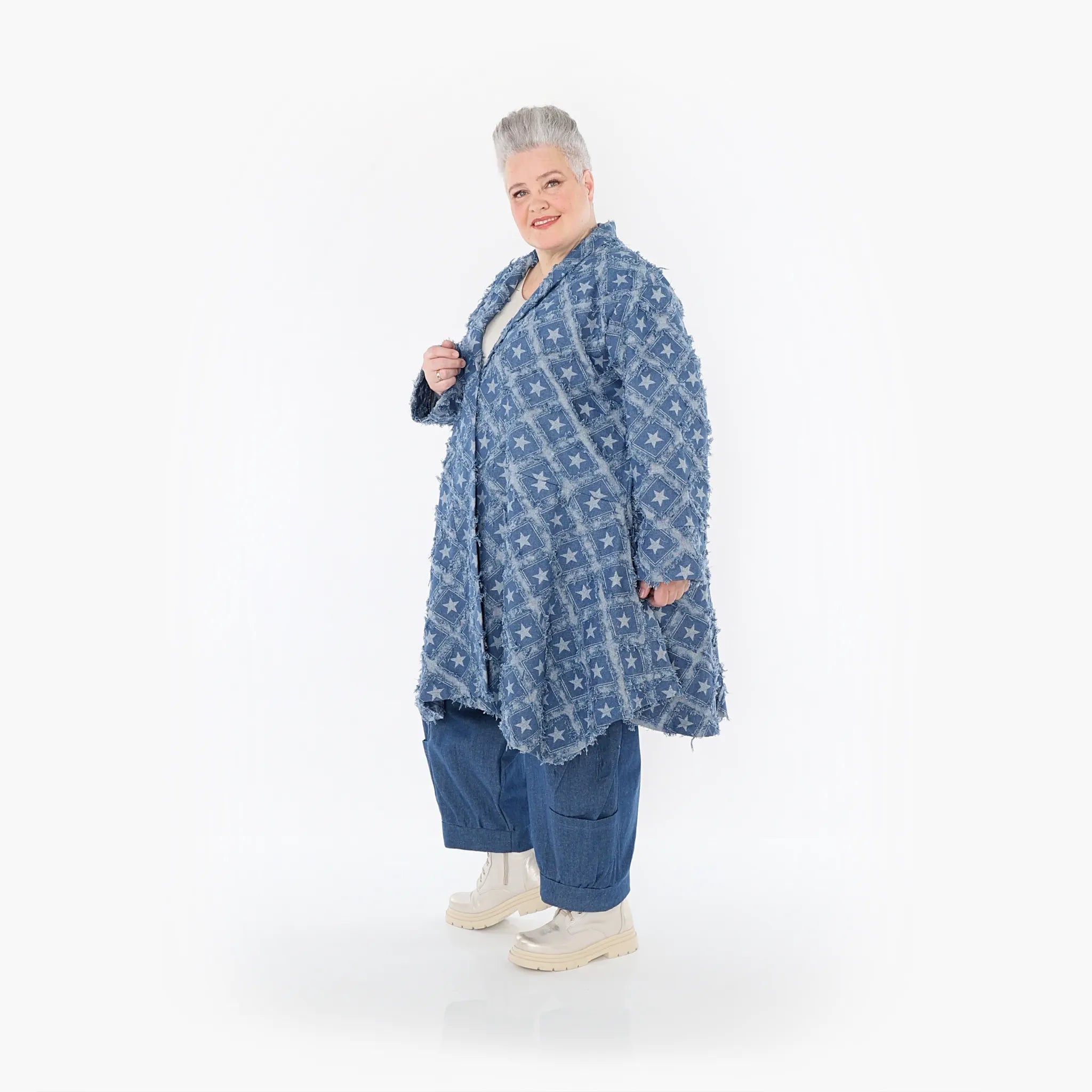  A-Form Cardigan von AKH Fashion aus Baumwolle, 1464.07040, Jeansblau/Grau, Raute, Schick