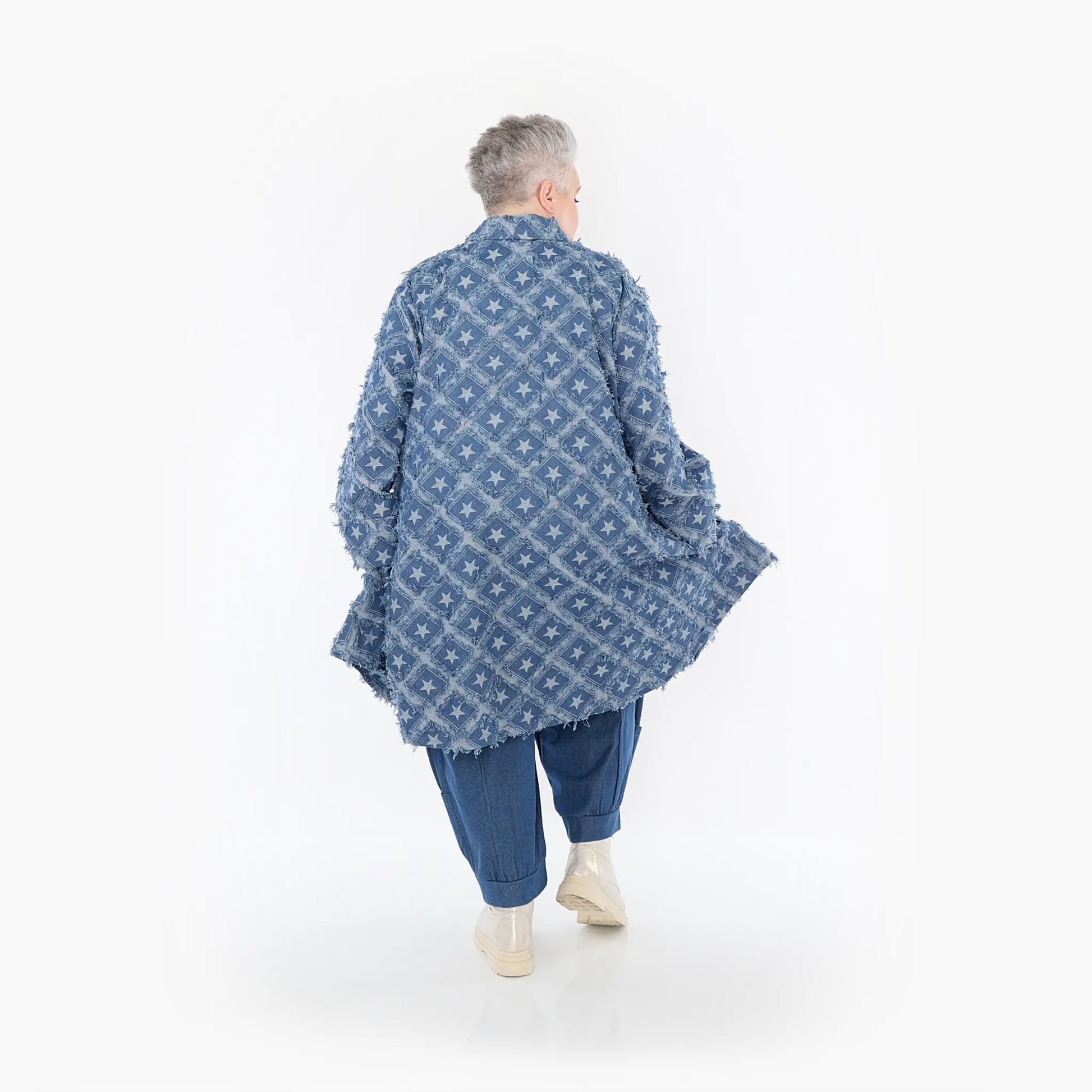  A-Form Cardigan von AKH Fashion aus Baumwolle, 1464.07040, Jeansblau/Grau, Raute, Schick