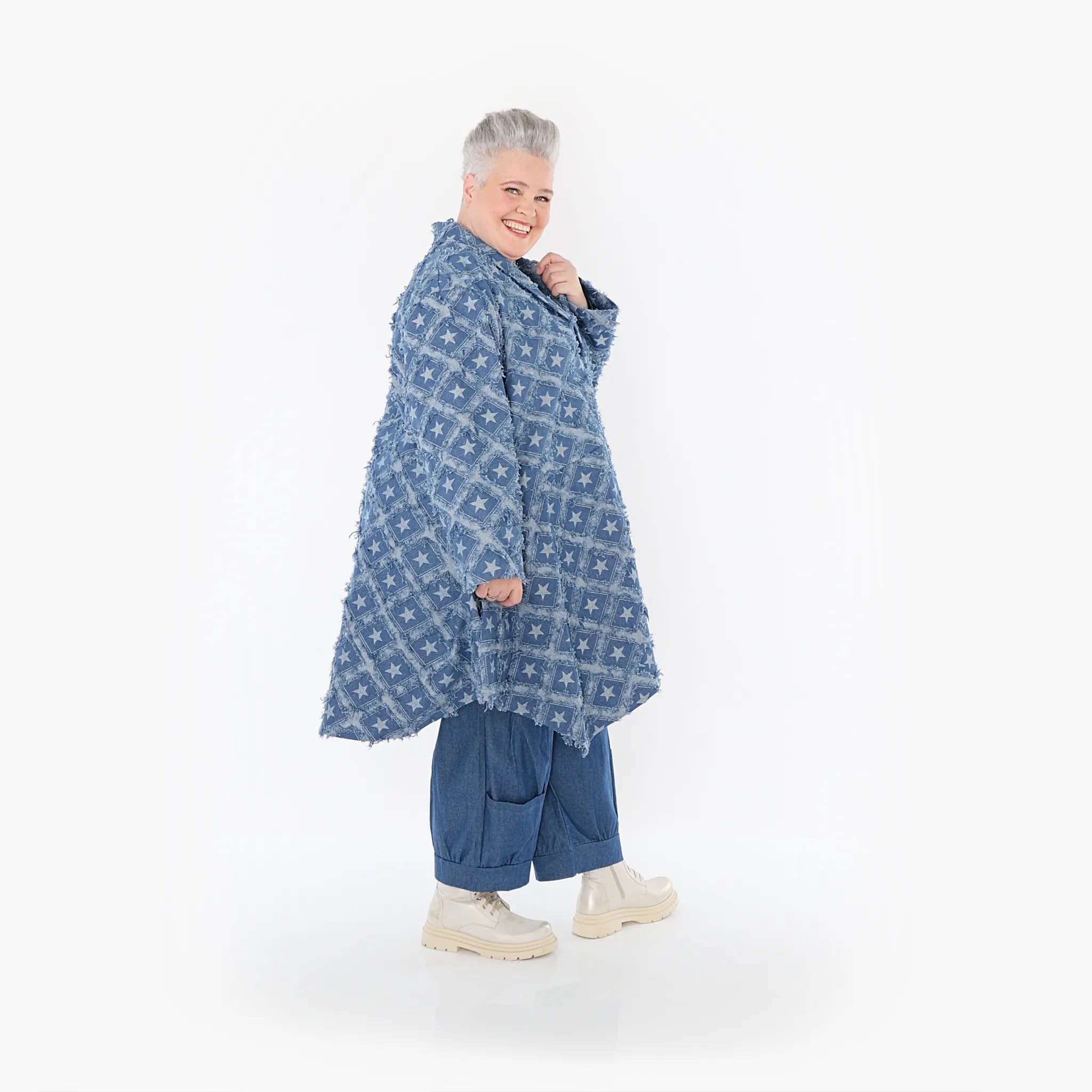  A-Form Cardigan von AKH Fashion aus Baumwolle, 1464.07040, Jeansblau/Grau, Raute, Schick