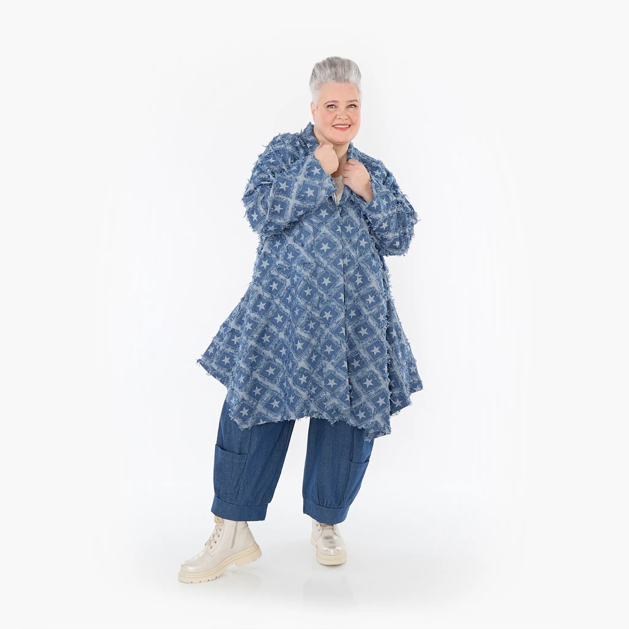  A-Form Cardigan von AKH Fashion aus Baumwolle, 1464.07040, Jeansblau/Grau, Raute, Schick