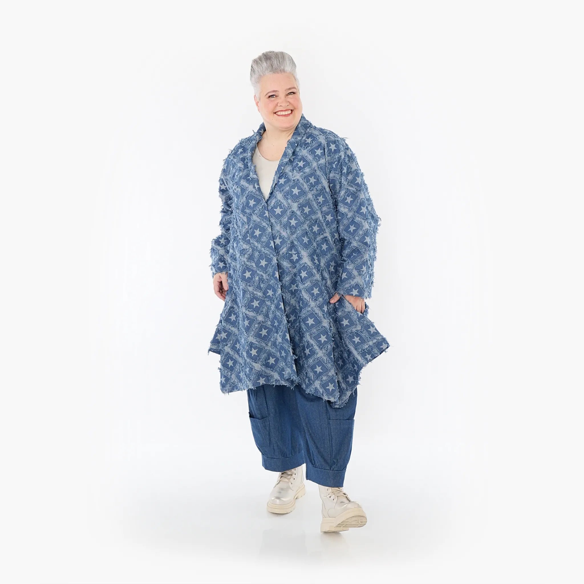  A-Form Cardigan von AKH Fashion aus Baumwolle, 1464.07040, Jeansblau/Grau, Raute, Schick