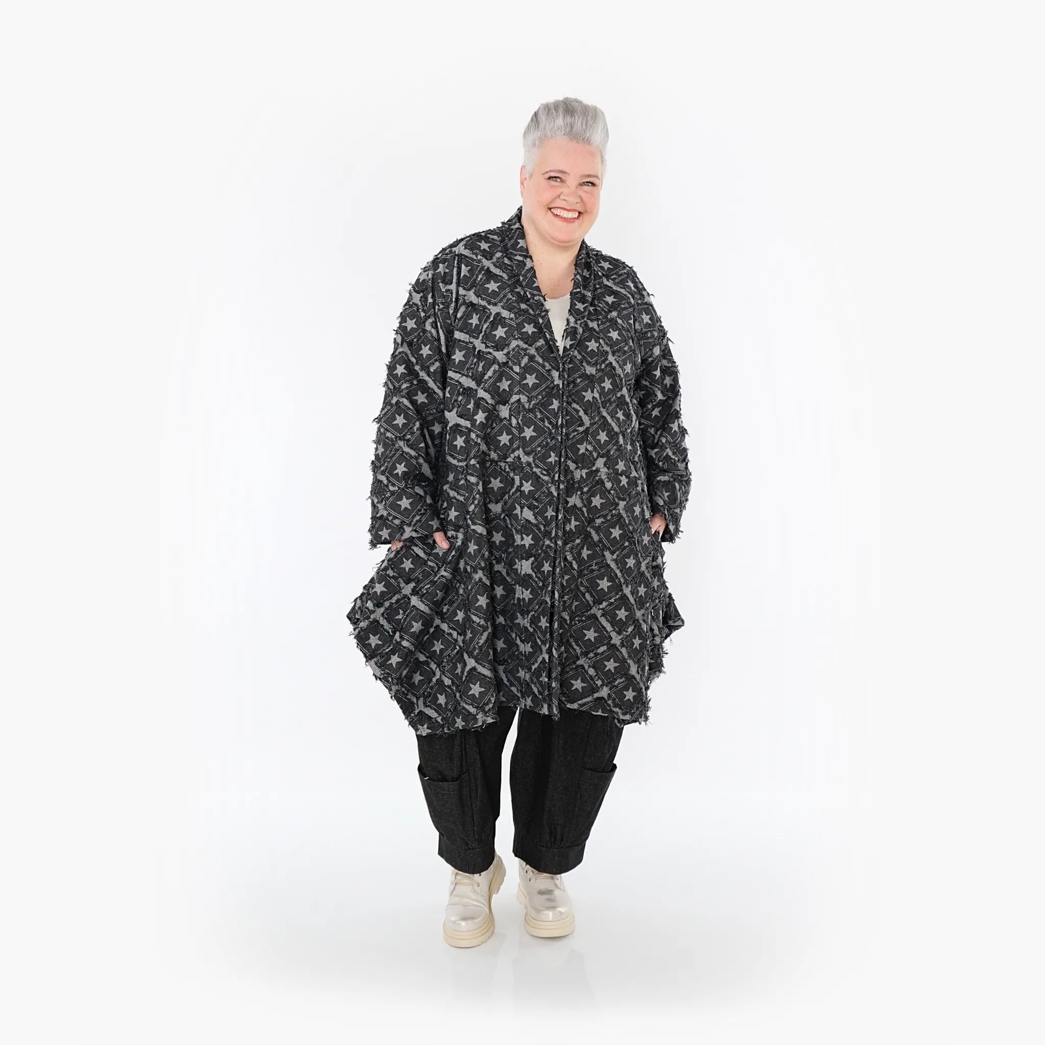  A-Form Cardigan von AKH Fashion aus Baumwolle, 1464.07040, Schwarz/Grau, Raute, Schick