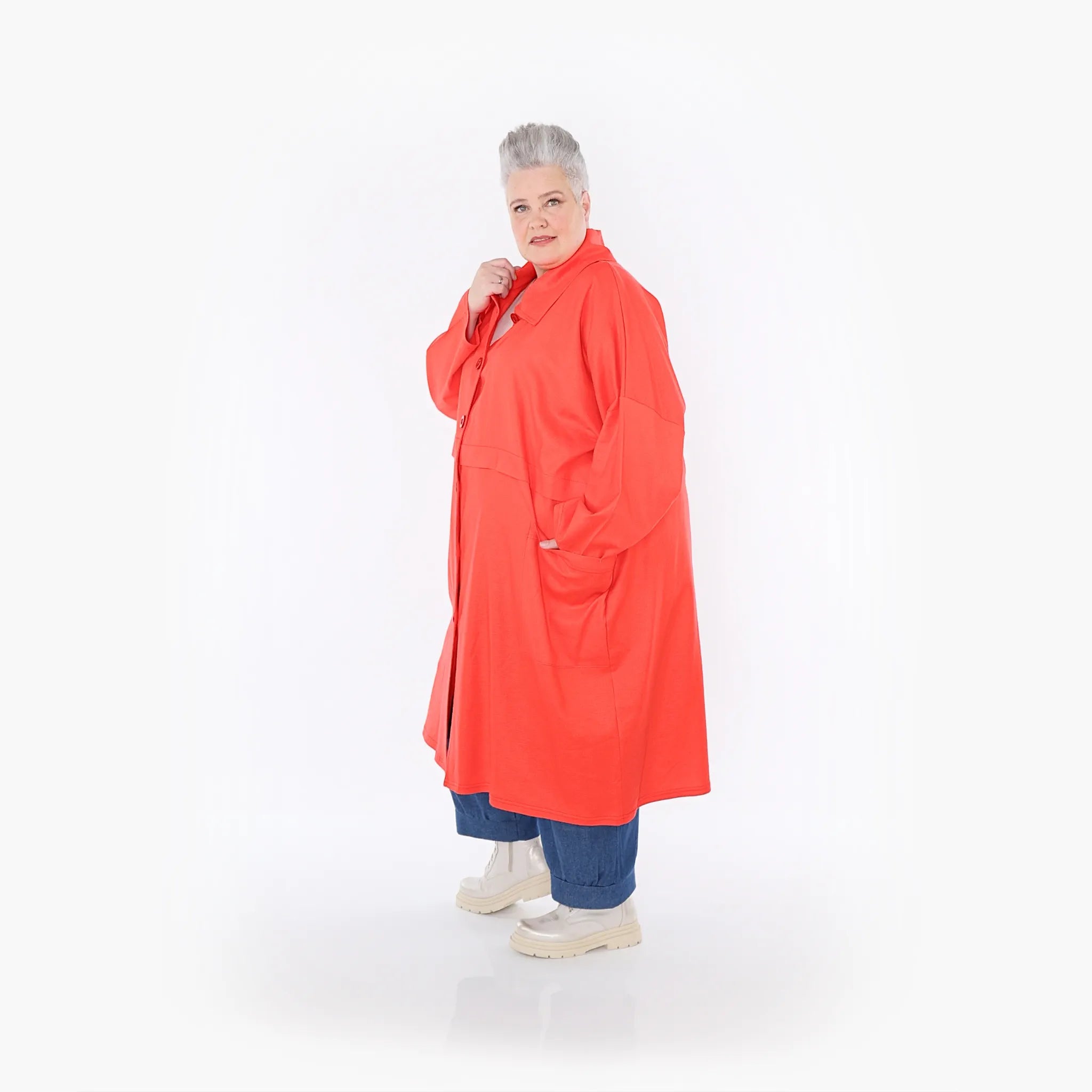  AKH Fashion Mantel in gerader Form, aus Baumwolle, 1465.07041, Rot, Ausgefallen, Zeitlos