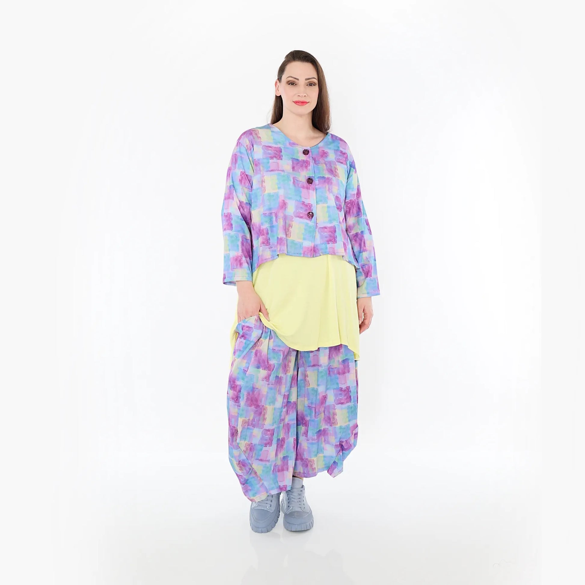  AKH Fashion Jacke in gerundeter Form, aus Viskose, 1469.00130, Multicolor, Farbmix, Schick