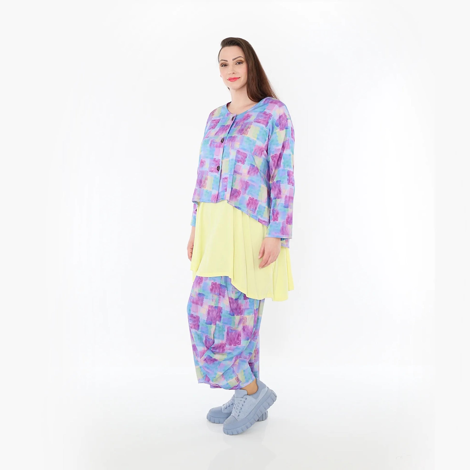  AKH Fashion Jacke in gerundeter Form, aus Viskose, 1469.00130, Multicolor, Farbmix, Schick
