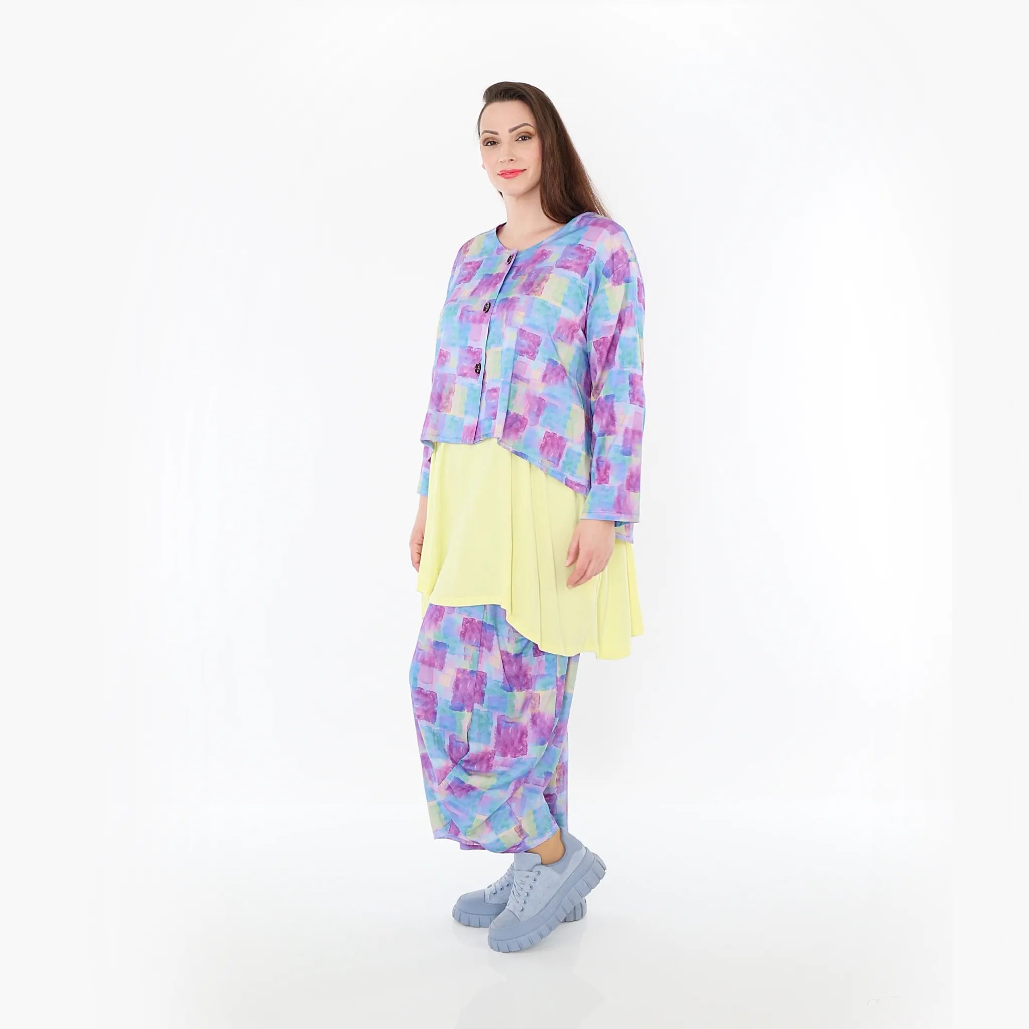  AKH Fashion Jacke in gerundeter Form, aus Viskose, 1469.00130, Multicolor, Farbmix, Schick