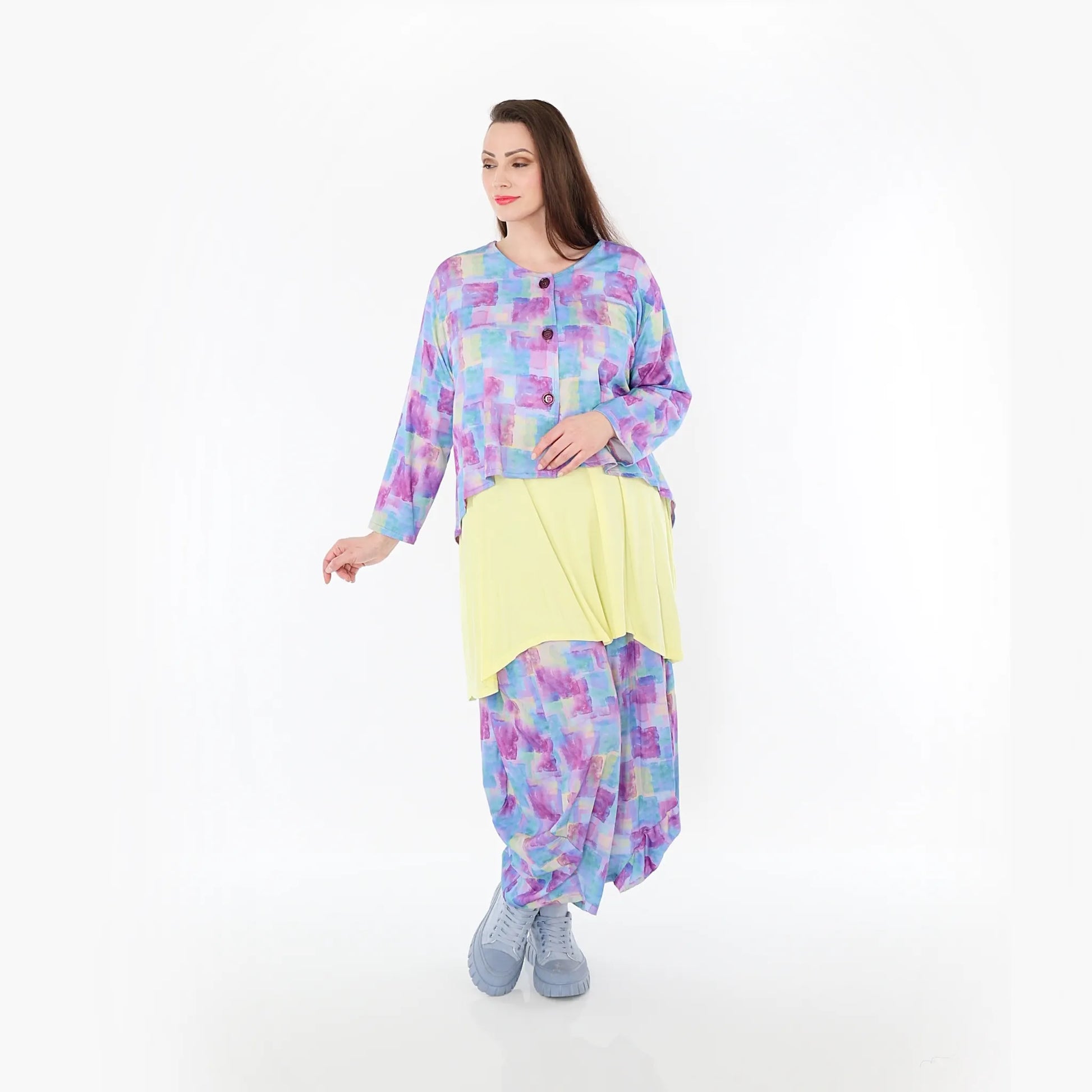  AKH Fashion Jacke in gerundeter Form, aus Viskose, 1469.00130, Multicolor, Farbmix, Schick