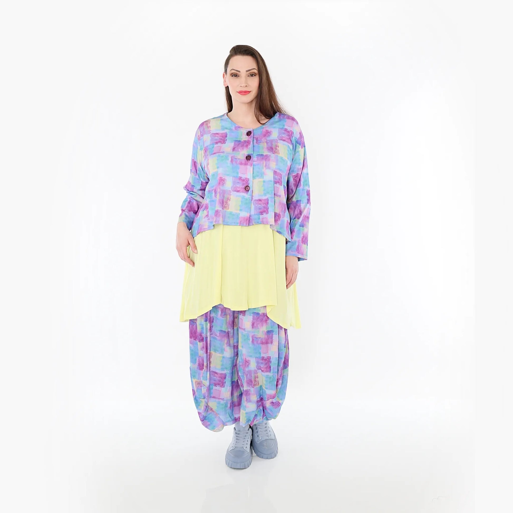  AKH Fashion Jacke in gerundeter Form, aus Viskose, 1469.00130, Multicolor, Farbmix, Schick