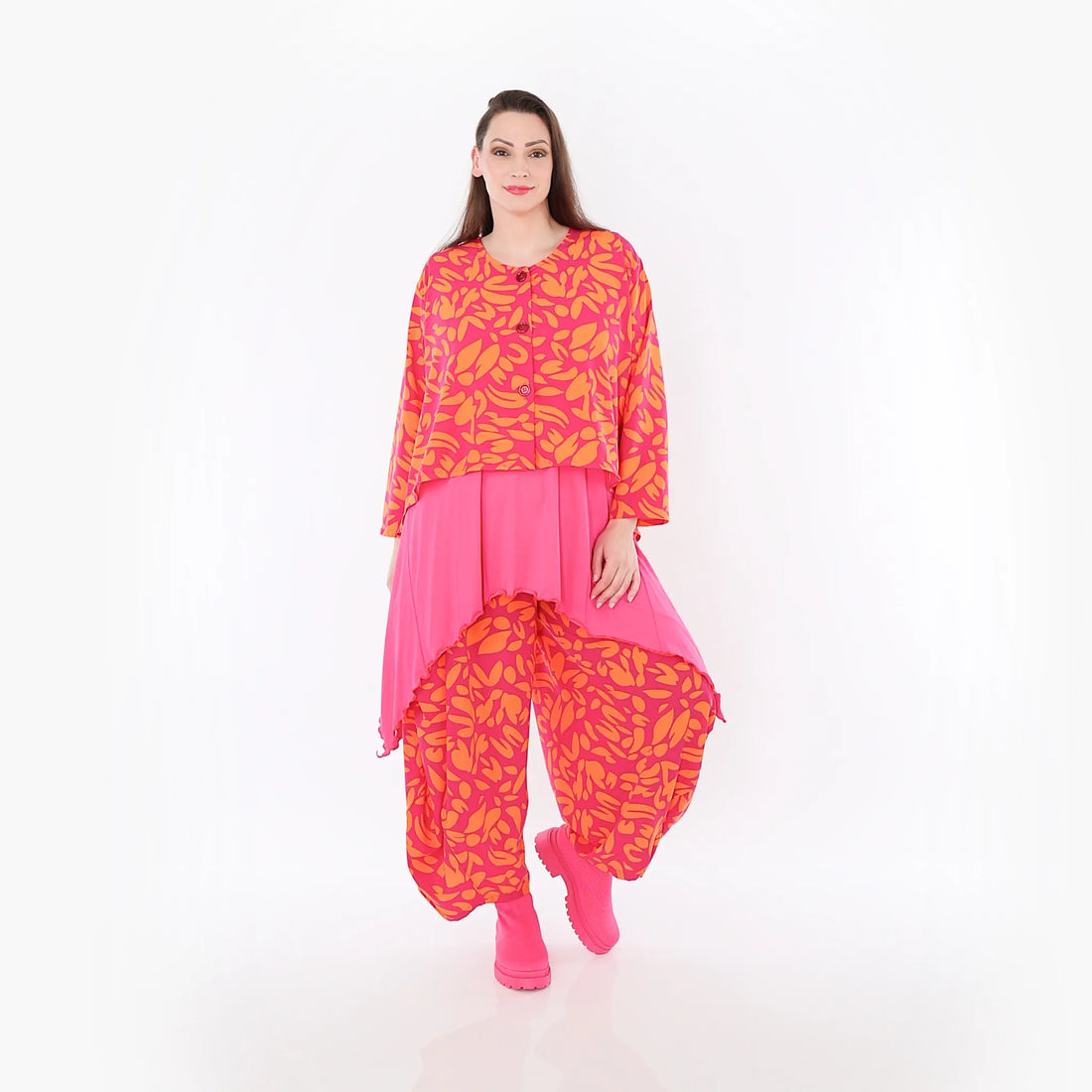  AKH Fashion Jacke in gerundeter Form, aus Viskose, 1470.00130, Fuchsia/Orange, Blumen