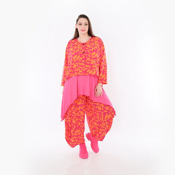  AKH Fashion Jacke in gerundeter Form, aus Viskose, 1470.00130, Fuchsia/Orange, Blumen