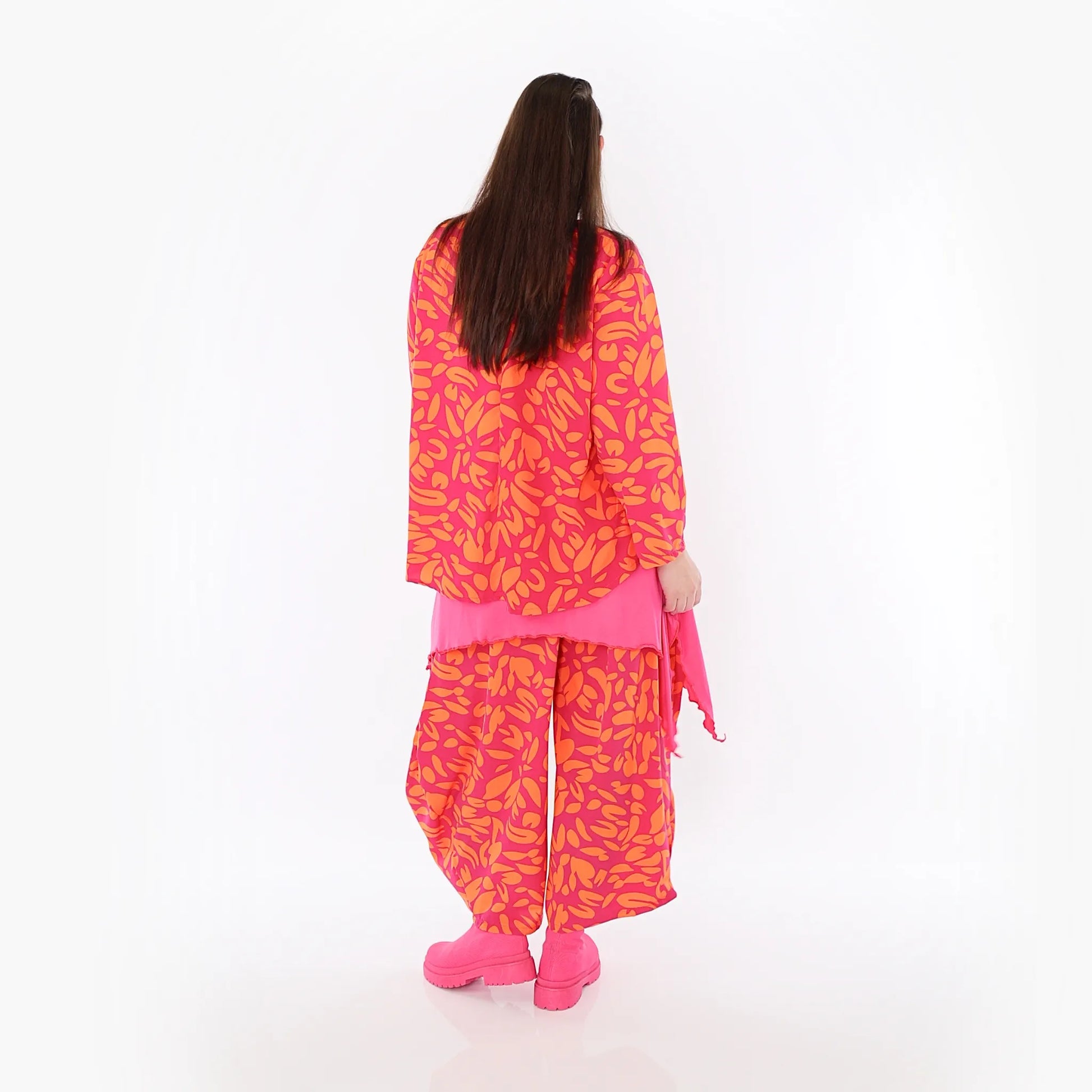  AKH Fashion Jacke in gerundeter Form, aus Viskose, 1470.00130, Fuchsia/Orange, Blumen