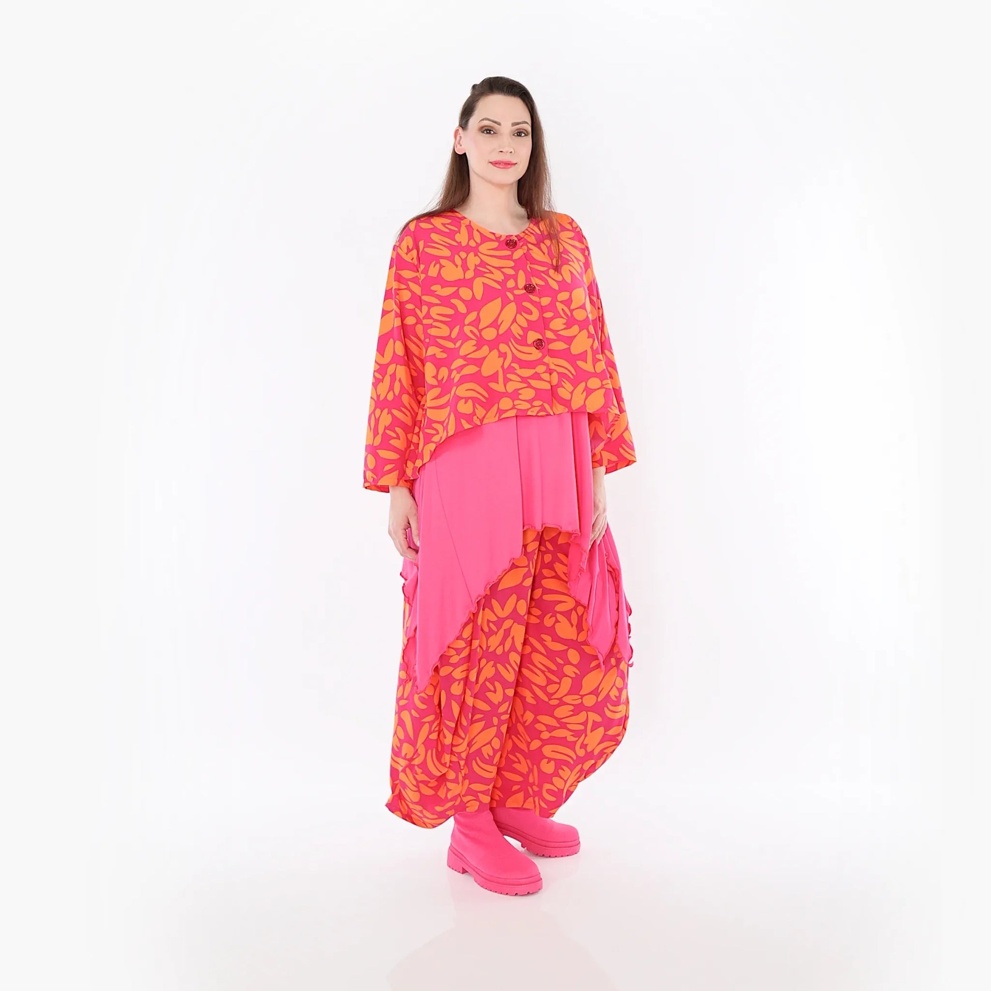  AKH Fashion Jacke in gerundeter Form, aus Viskose, 1470.00130, Fuchsia/Orange, Blumen