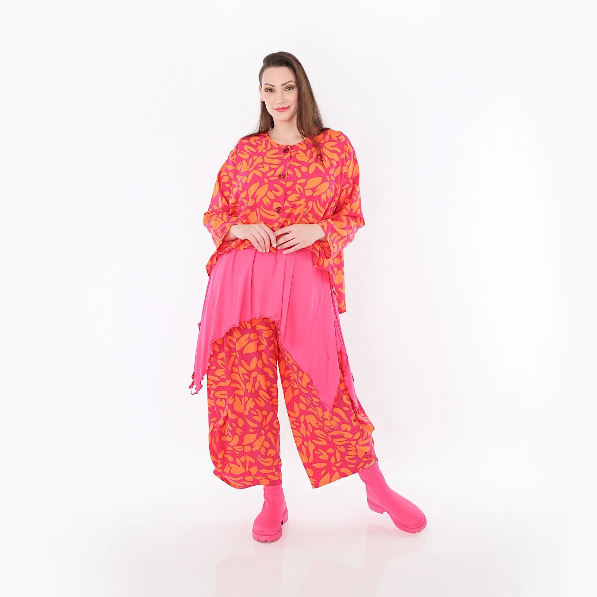  AKH Fashion Jacke in gerundeter Form, aus Viskose, 1470.00130, Fuchsia/Orange, Blumen