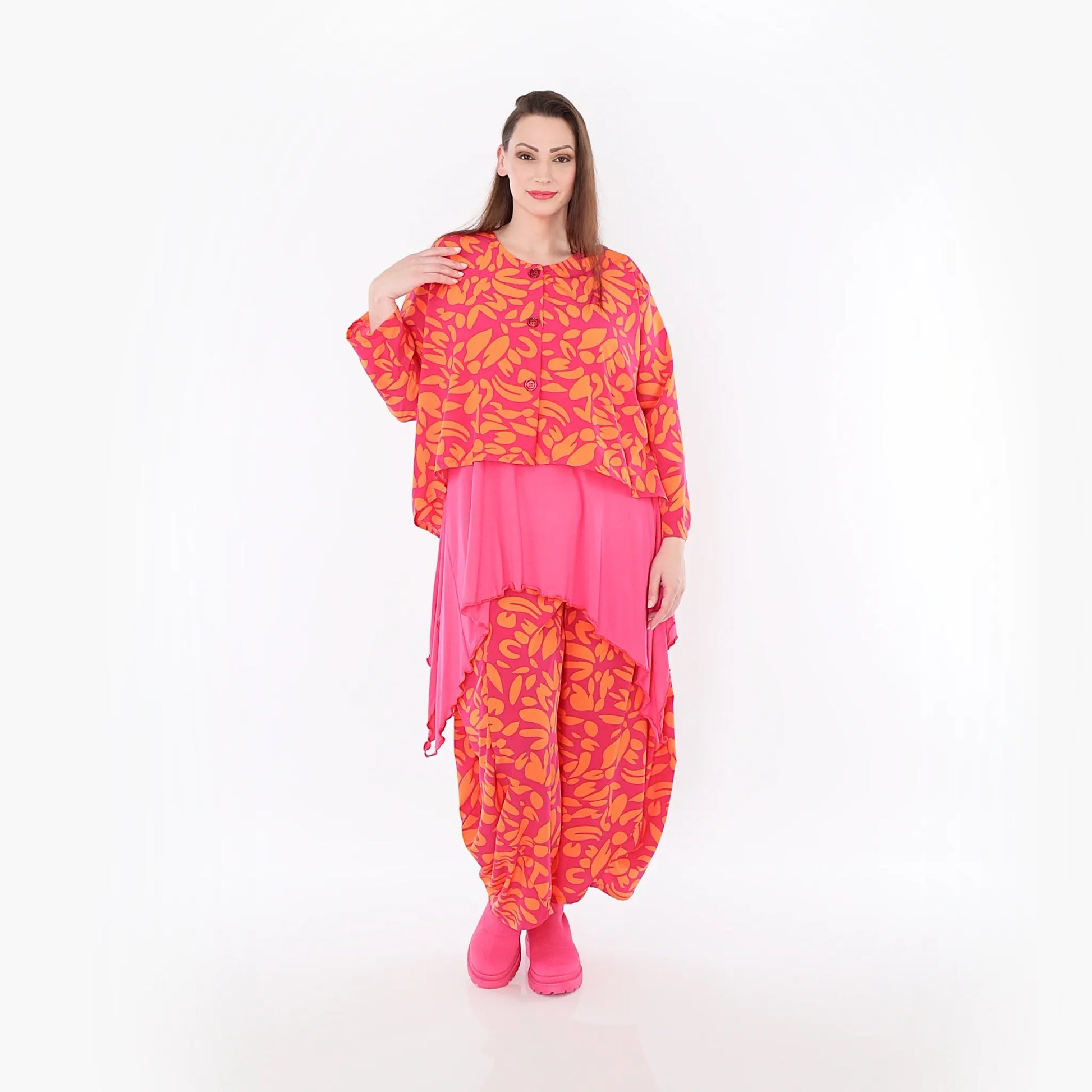  AKH Fashion Jacke in gerundeter Form, aus Viskose, 1470.00130, Fuchsia/Orange, Blumen