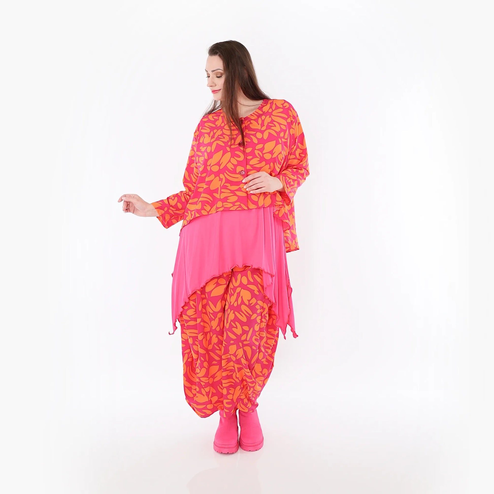  AKH Fashion Jacke in gerundeter Form, aus Viskose, 1470.00130, Fuchsia/Orange, Blumen