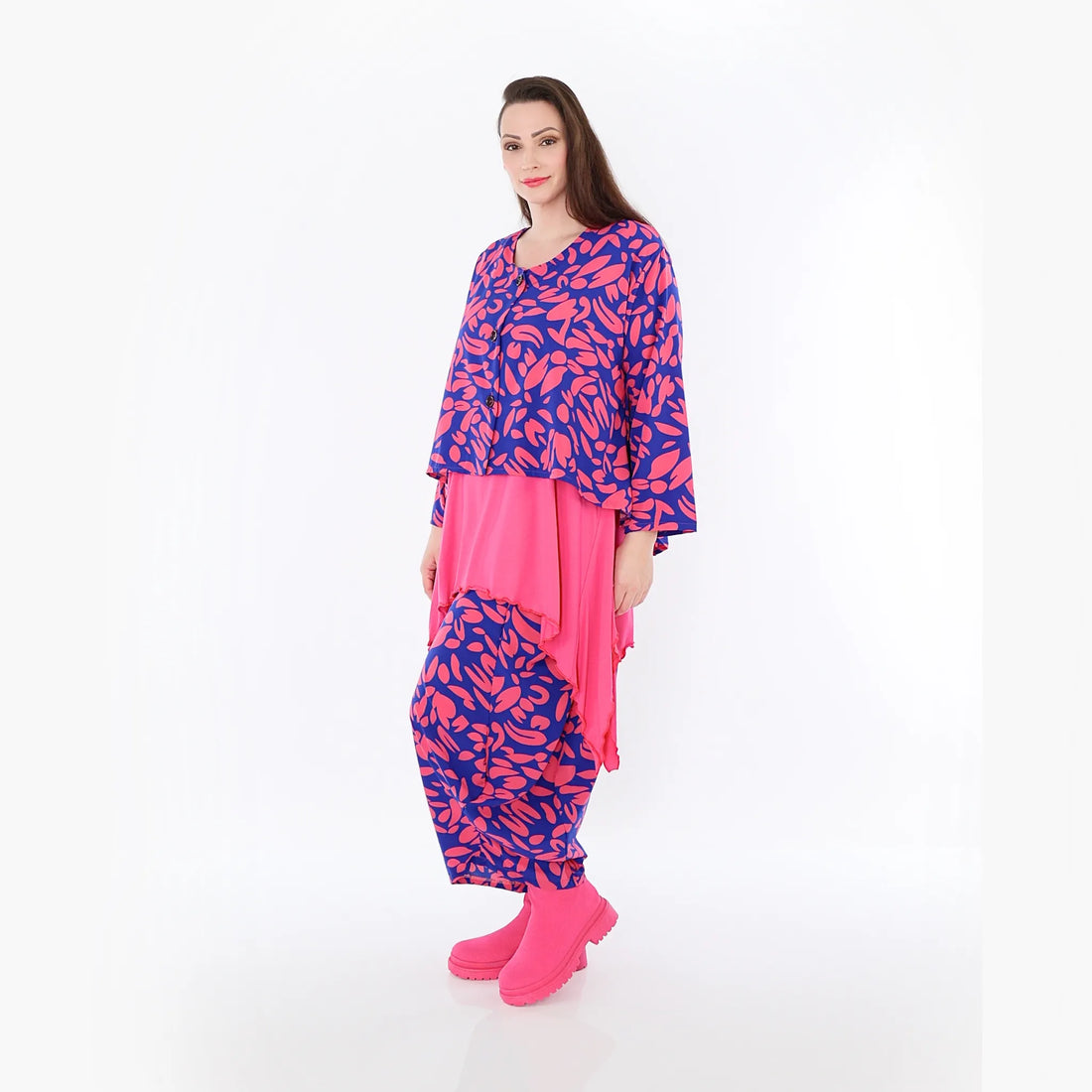  AKH Fashion Jacke in gerundeter Form, aus Viskose, 1470.00130, Royalblau/Pink, Blumen