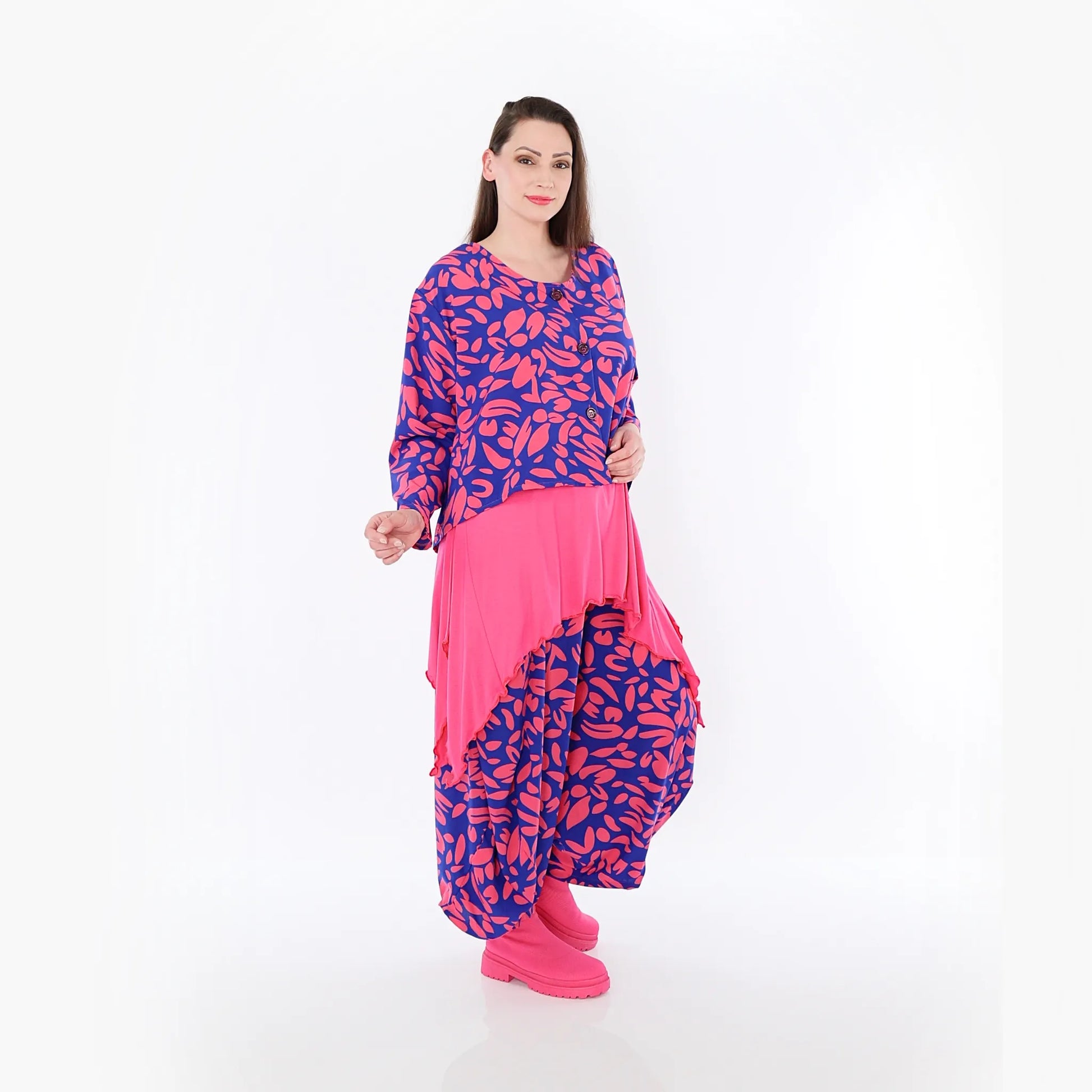  AKH Fashion Jacke in gerundeter Form, aus Viskose, 1470.00130, Royalblau/Pink, Blumen