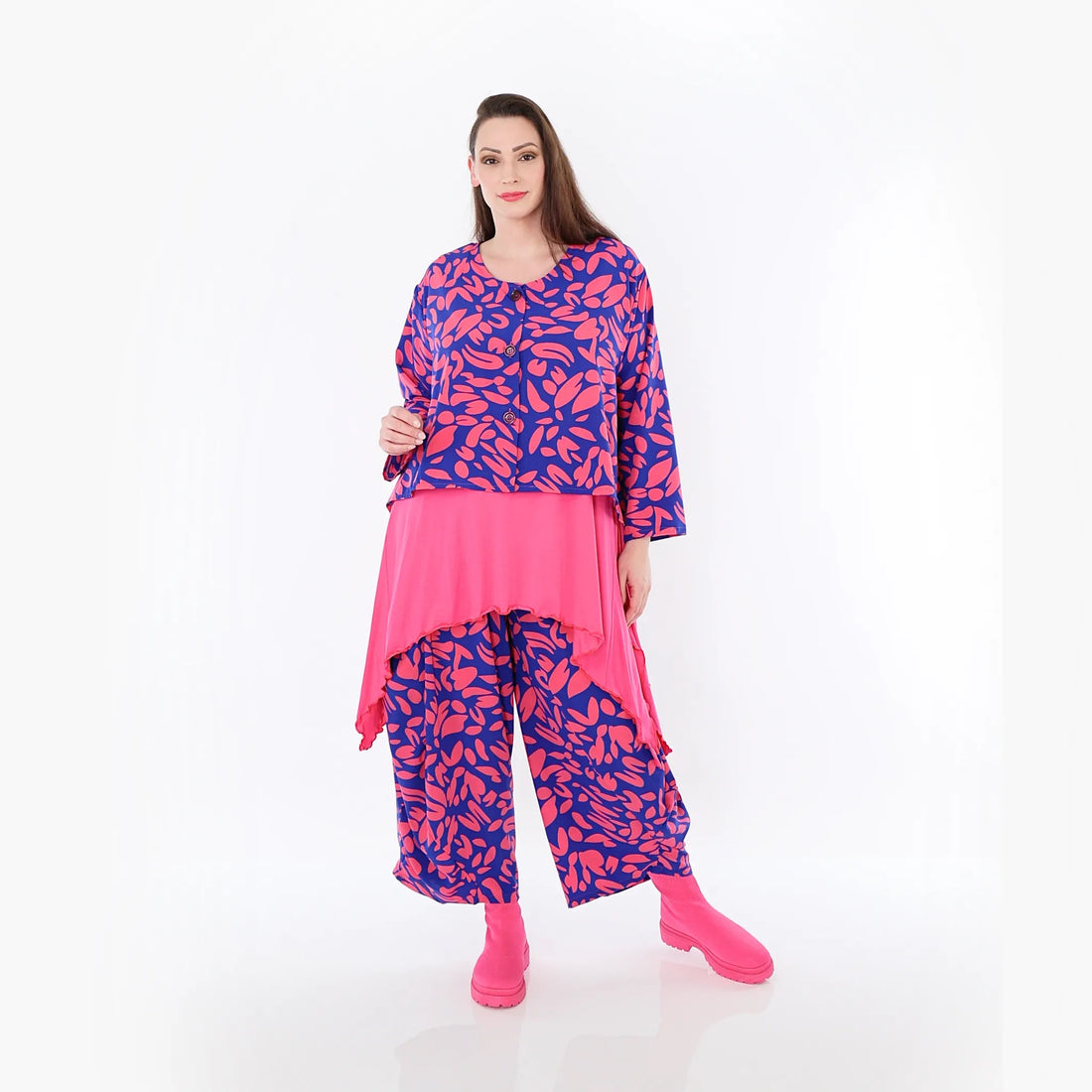  AKH Fashion Jacke in gerundeter Form, aus Viskose, 1470.00130, Royalblau/Pink, Blumen