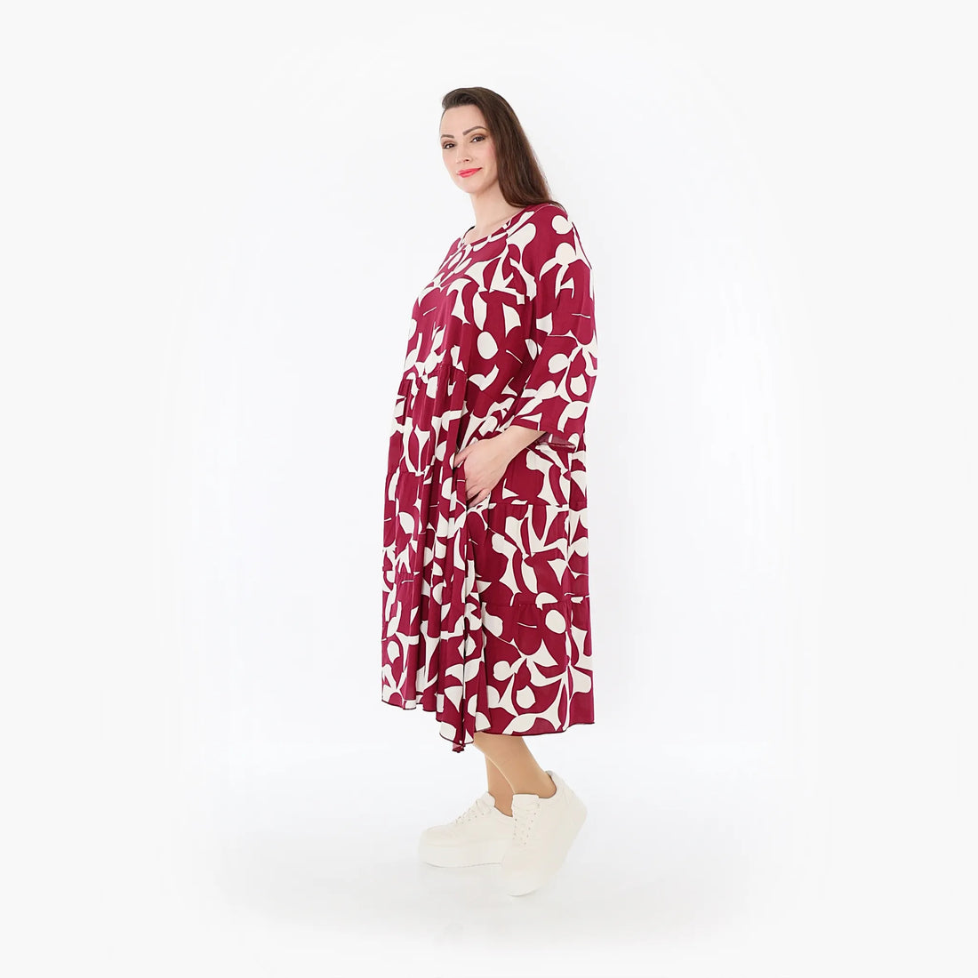  Ballonkleid von AKH Fashion aus Viskose, 1471.07065, Weinrot/Weiß, Muster, Ausgefallen