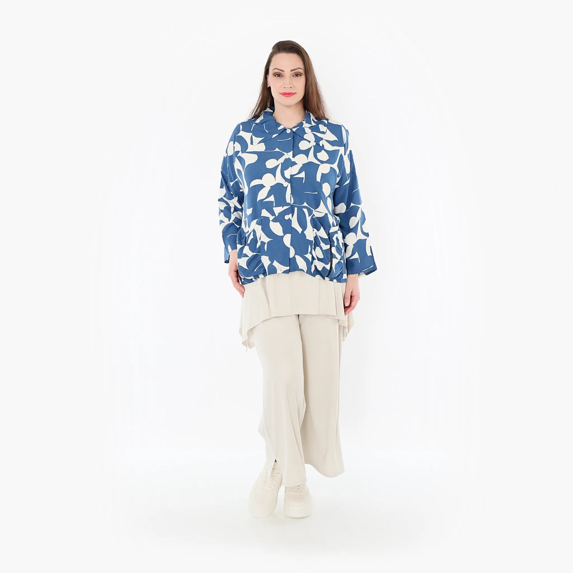  AKH Fashion Jacke in gerader Form, aus Viskose, 1471.07067, Blau/Weiß, Muster, Schick