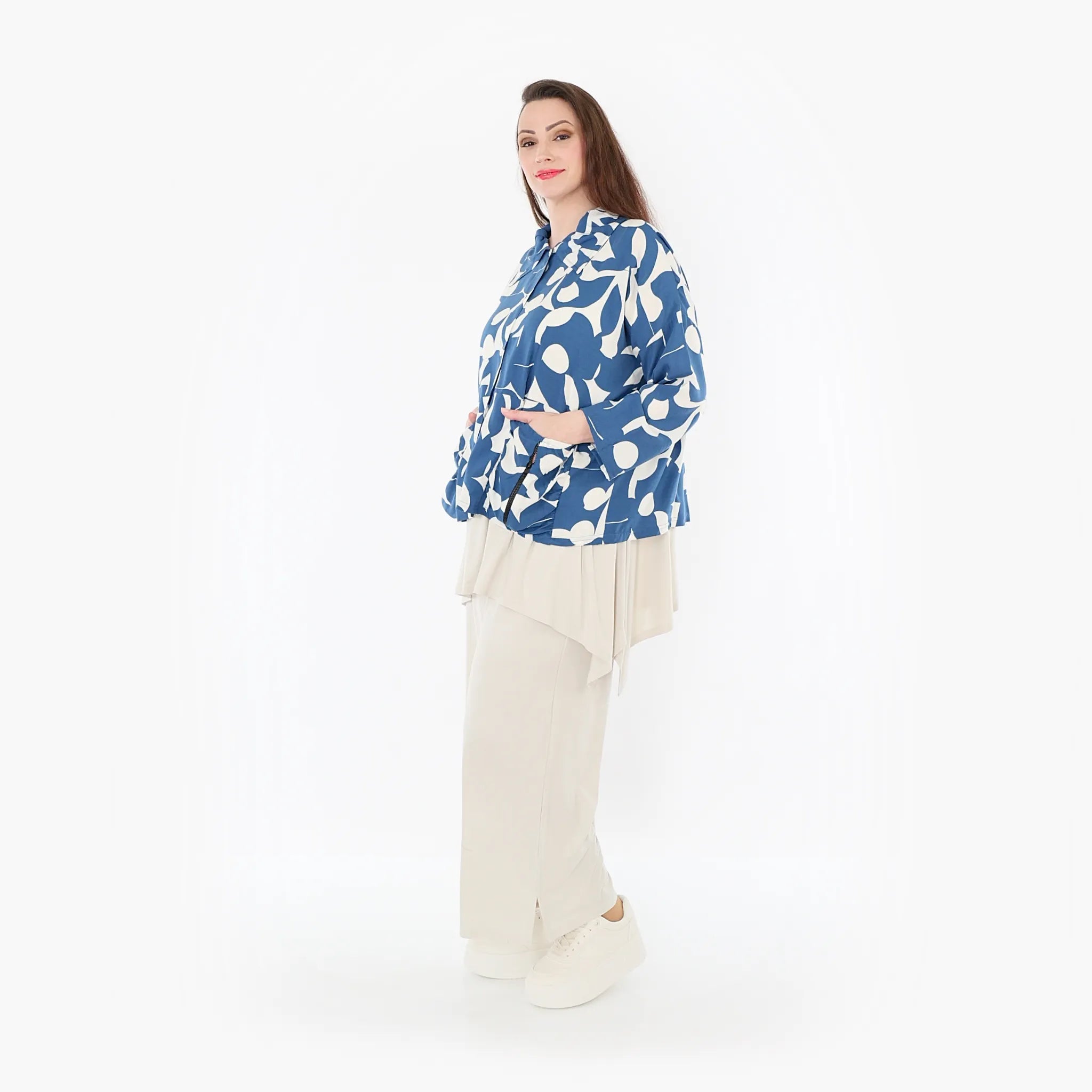  AKH Fashion Jacke in gerader Form, aus Viskose, 1471.07067, Blau/Weiß, Muster, Schick