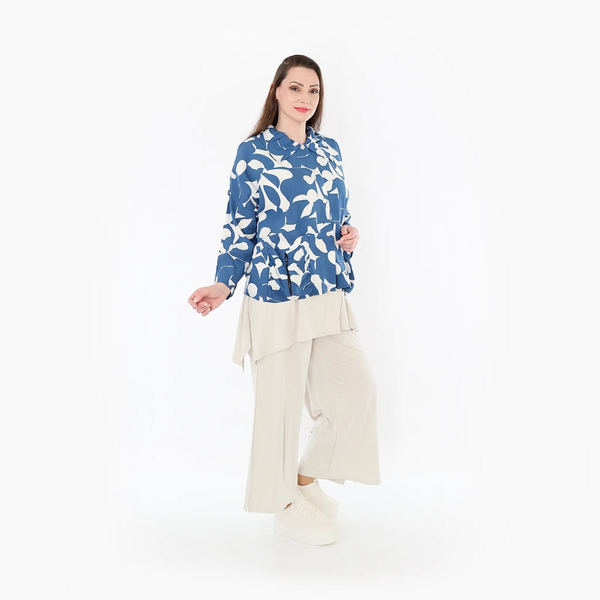  AKH Fashion Jacke in gerader Form, aus Viskose, 1471.07067, Blau/Weiß, Muster, Schick