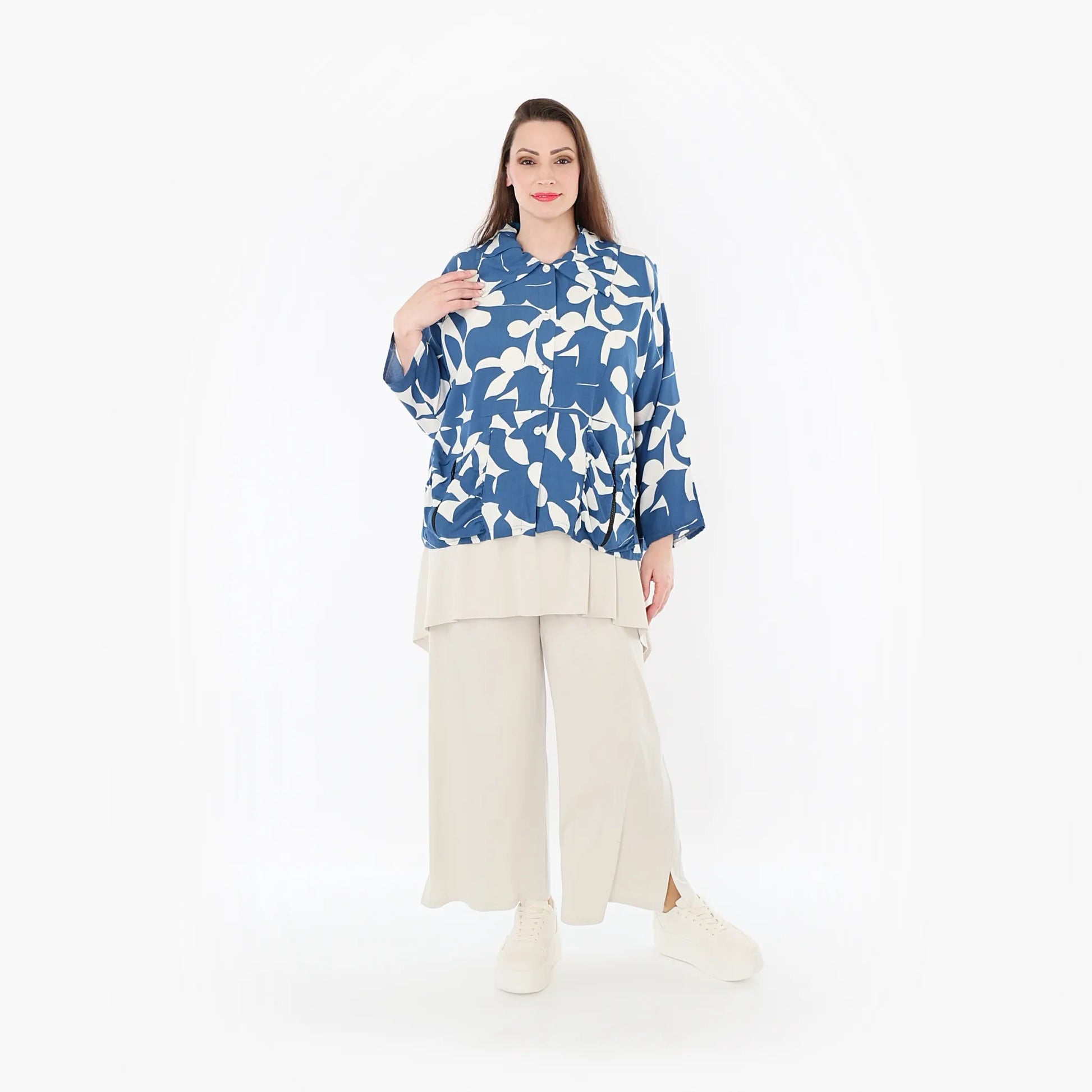  AKH Fashion Jacke in gerader Form, aus Viskose, 1471.07067, Blau/Weiß, Muster, Schick