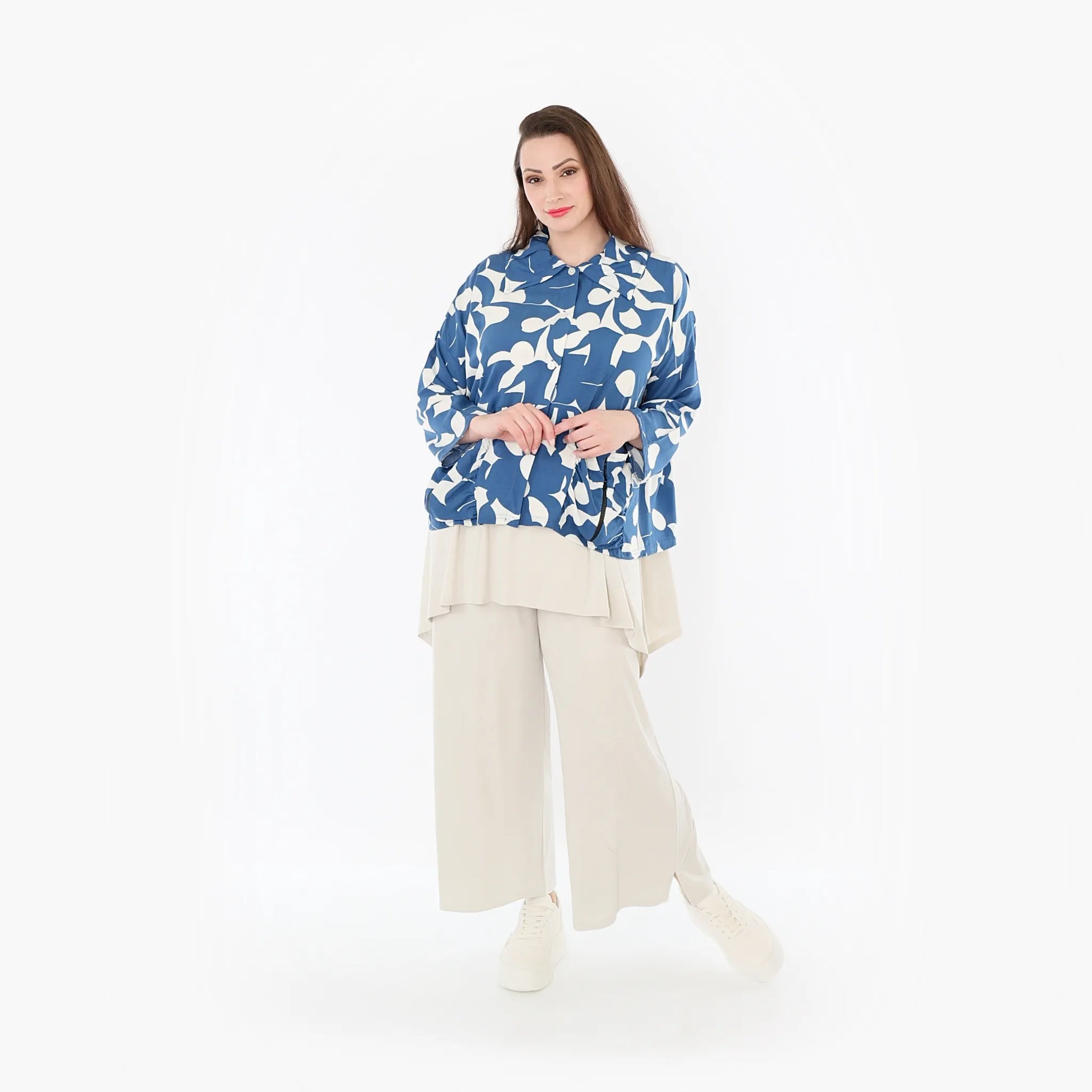  AKH Fashion Jacke in gerader Form, aus Viskose, 1471.07067, Blau/Weiß, Muster, Schick