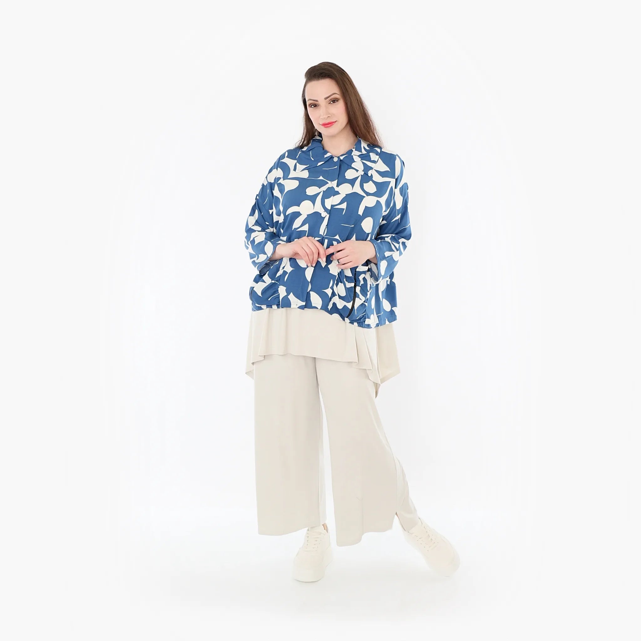  AKH Fashion Jacke in gerader Form, aus Viskose, 1471.07067, Blau/Weiß, Muster, Schick