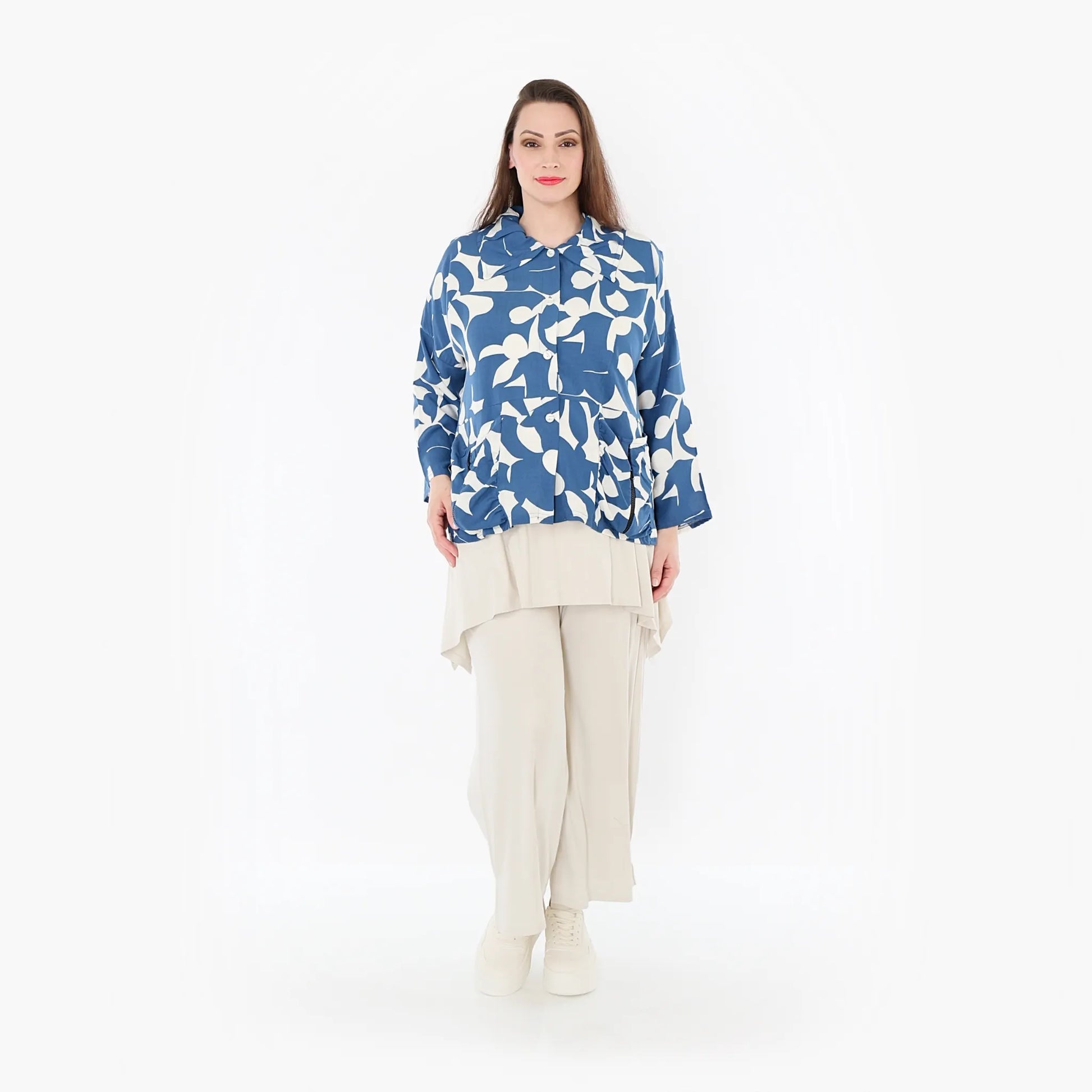  AKH Fashion Jacke in gerader Form, aus Viskose, 1471.07067, Blau/Weiß, Muster, Schick