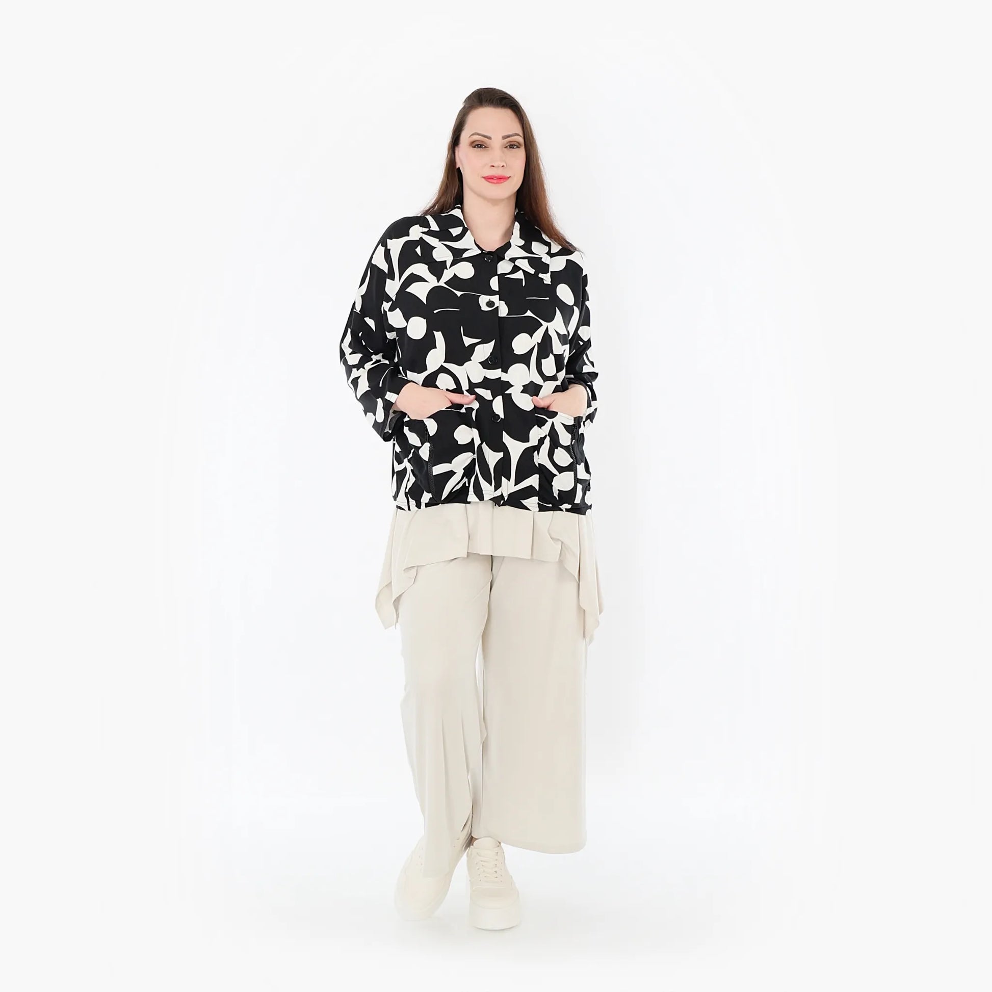  AKH Fashion Jacke in gerader Form, aus Viskose, 1471.07067, Schwarz/Weiß, Muster, Schick
