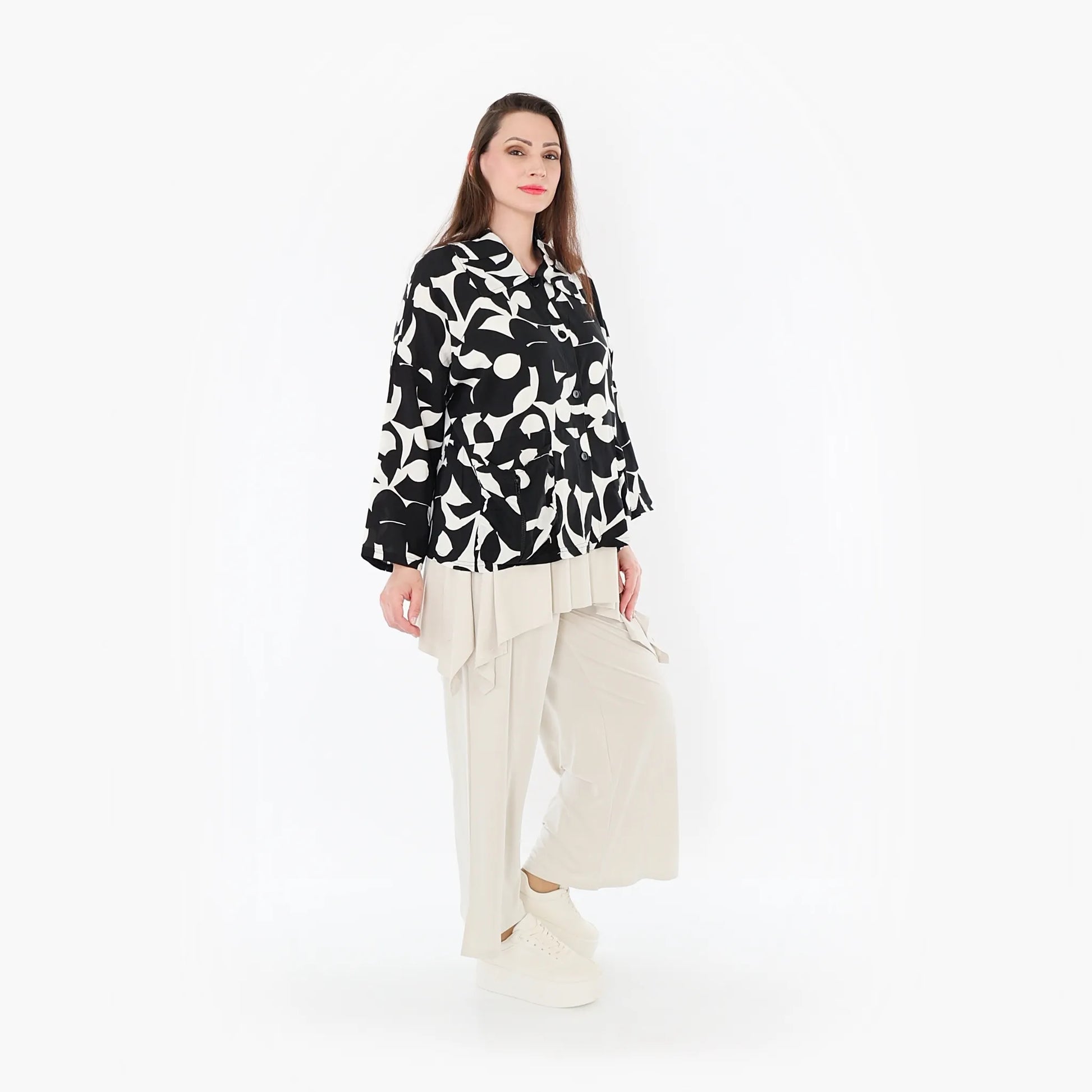  AKH Fashion Jacke in gerader Form, aus Viskose, 1471.07067, Schwarz/Weiß, Muster, Schick