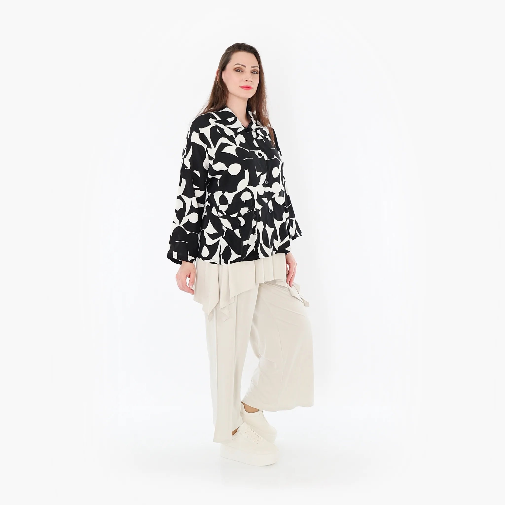  AKH Fashion Jacke in gerader Form, aus Viskose, 1471.07067, Schwarz/Weiß, Muster, Schick
