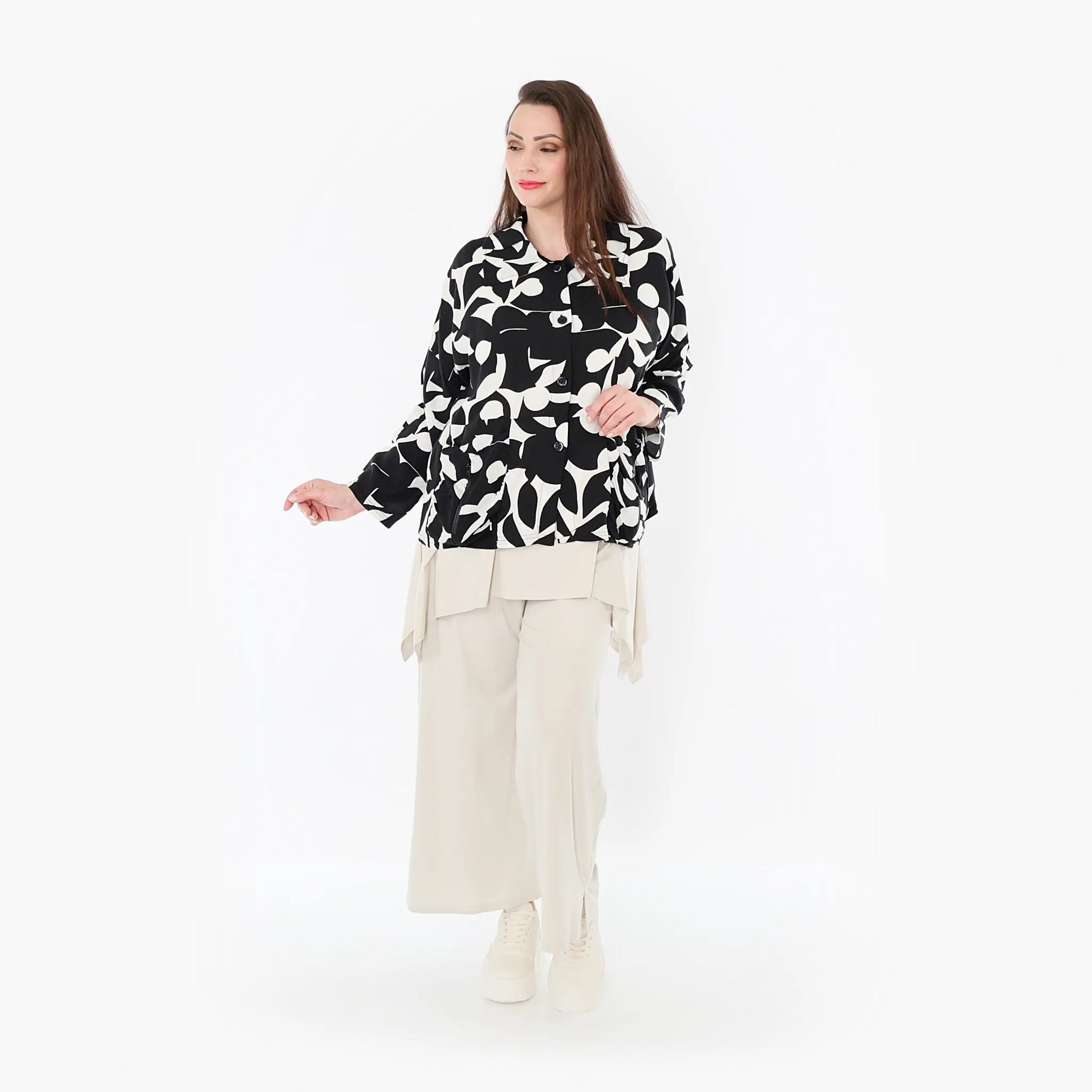  AKH Fashion Jacke in gerader Form, aus Viskose, 1471.07067, Schwarz/Weiß, Muster, Schick