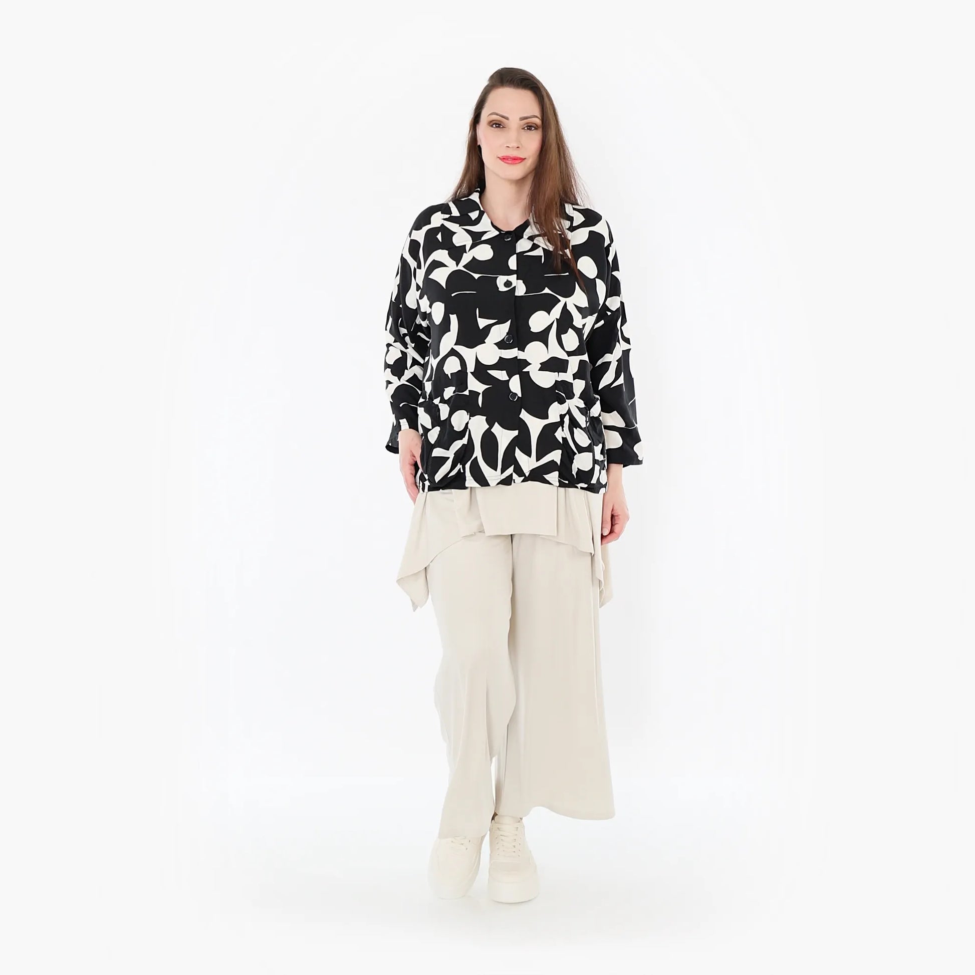  AKH Fashion Jacke in gerader Form, aus Viskose, 1471.07067, Schwarz/Weiß, Muster, Schick