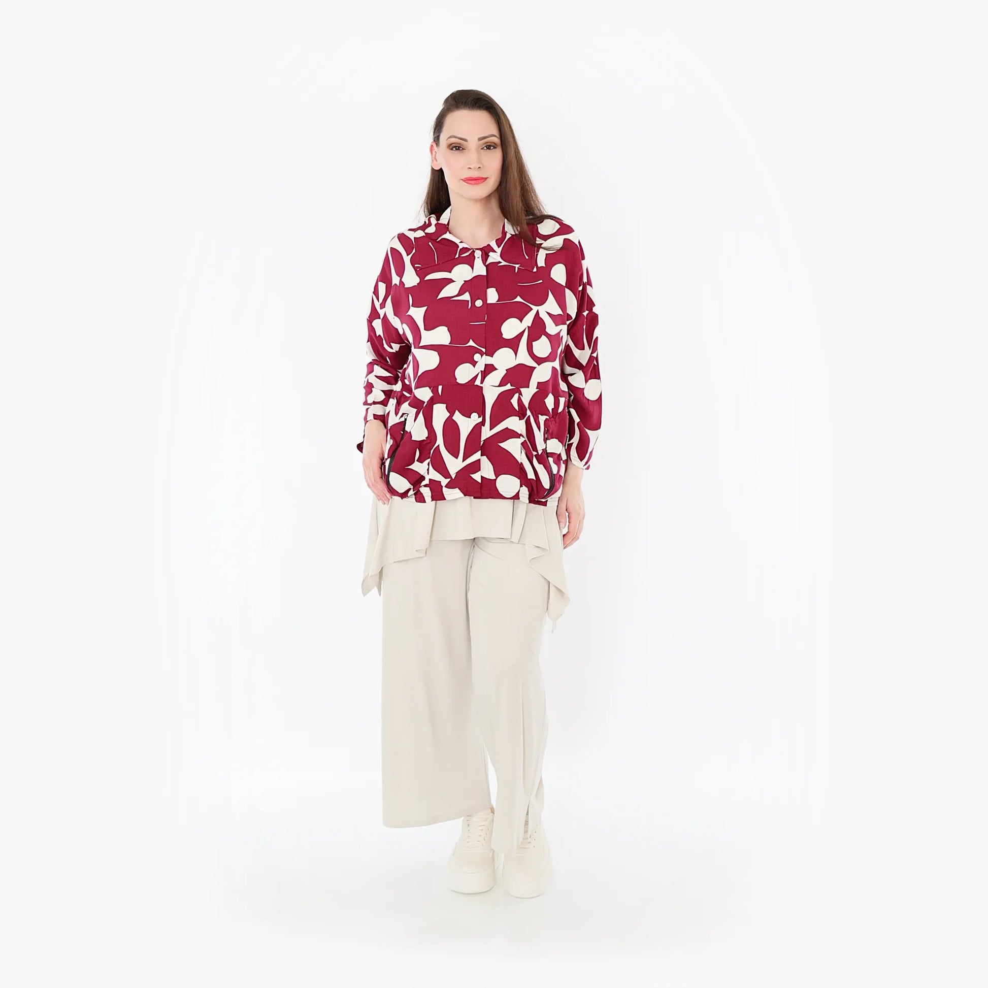  AKH Fashion Jacke in gerader Form, aus Viskose, 1471.07067, Weinrot/Weiß, Muster, Schick