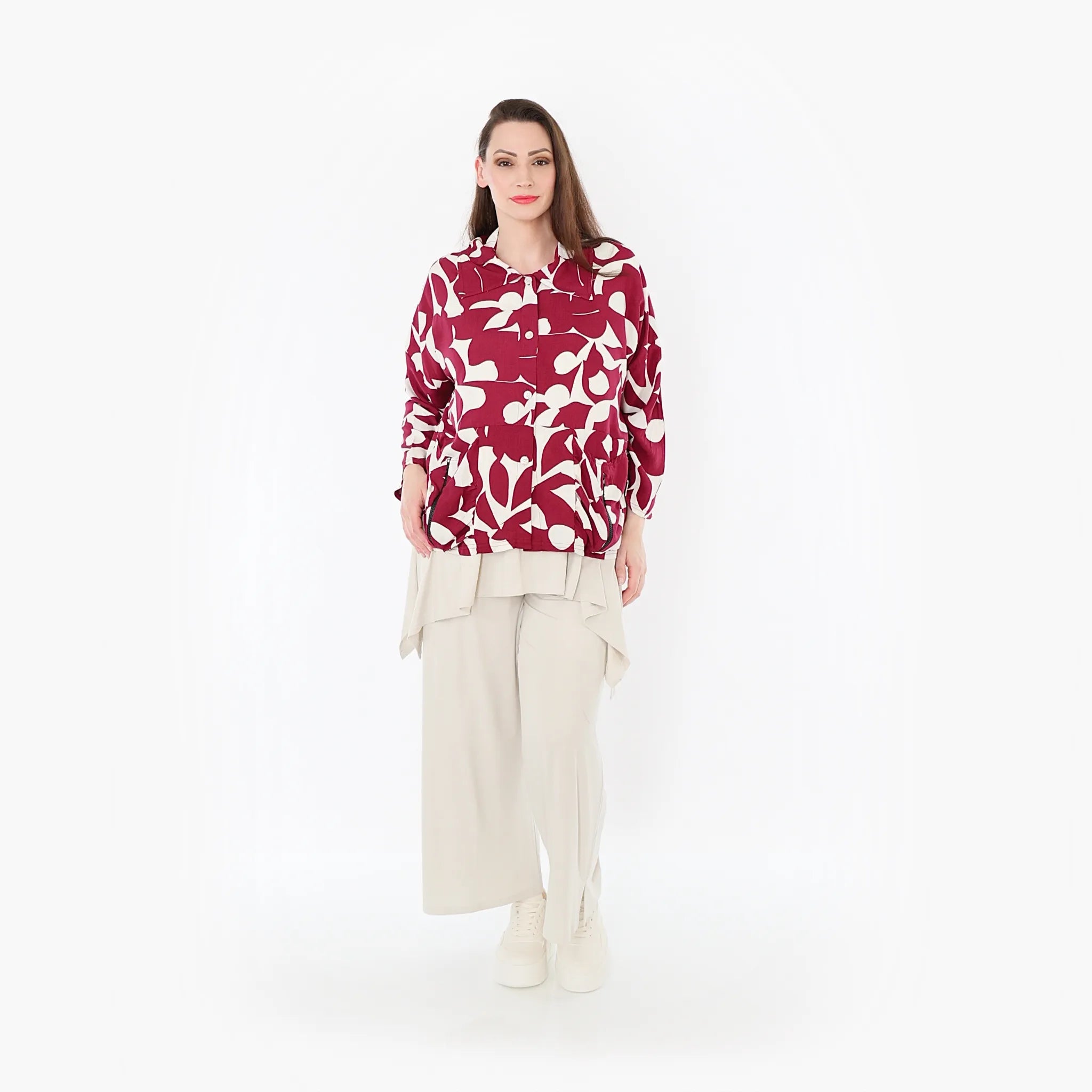  AKH Fashion Jacke in gerader Form, aus Viskose, 1471.07067, Weinrot/Weiß, Muster, Schick