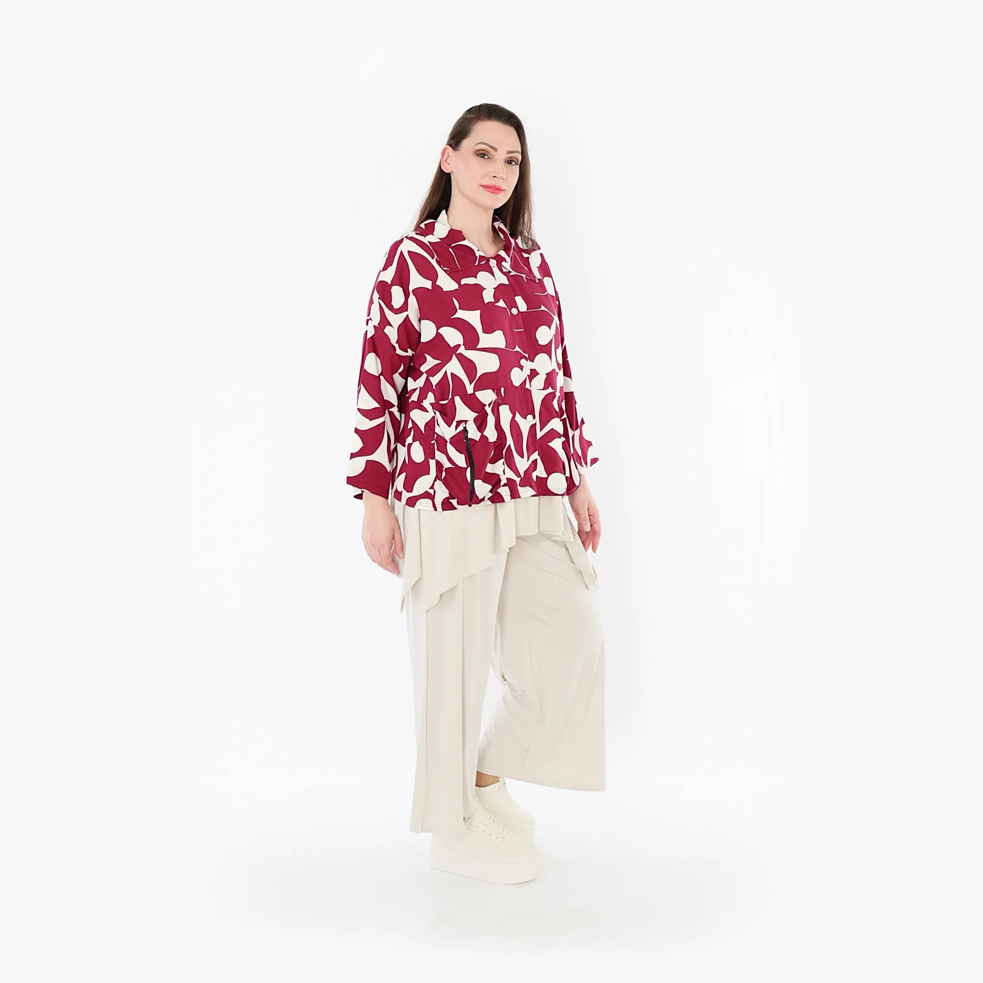  AKH Fashion Jacke in gerader Form, aus Viskose, 1471.07067, Weinrot/Weiß, Muster, Schick