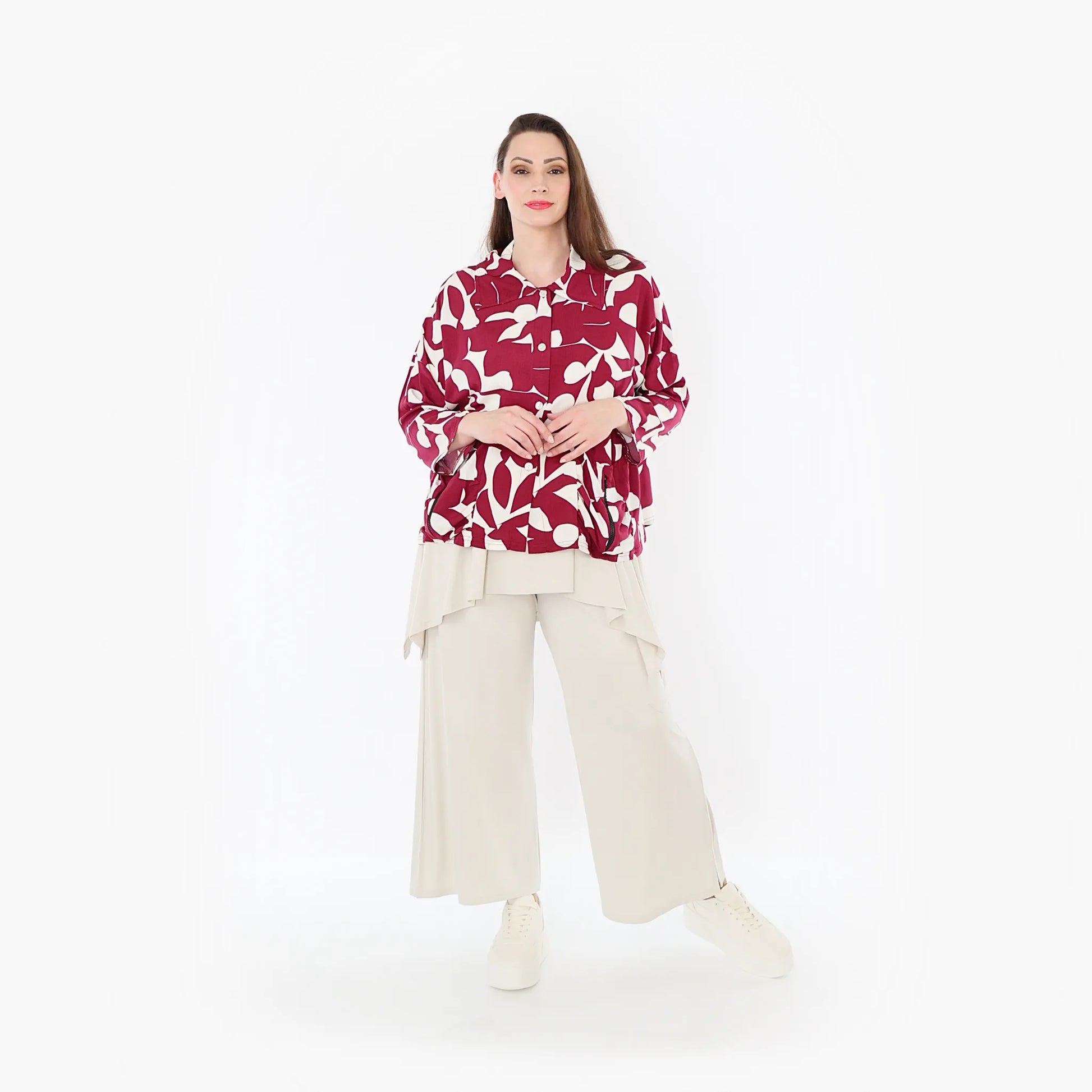  AKH Fashion Jacke in gerader Form, aus Viskose, 1471.07067, Weinrot/Weiß, Muster, Schick