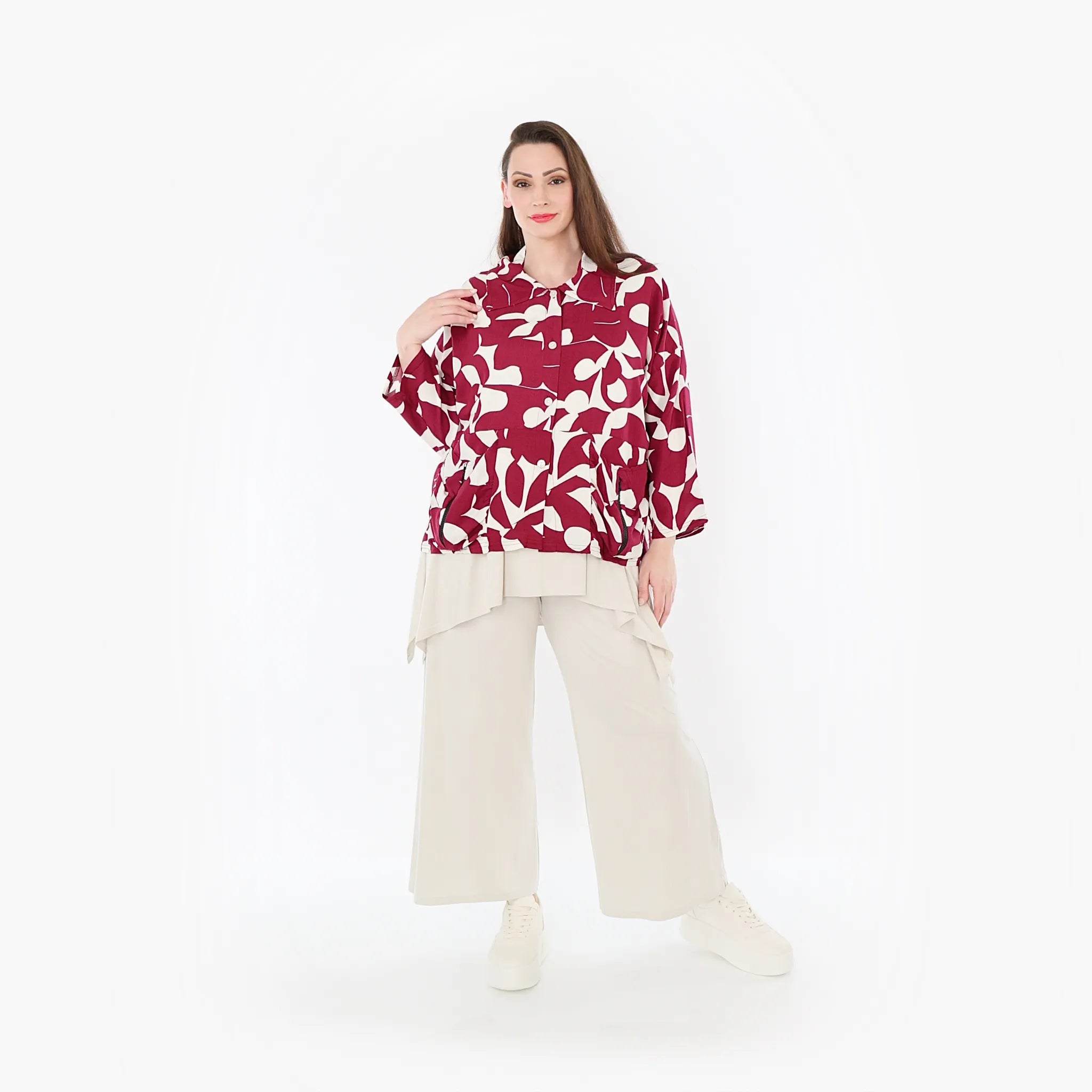  AKH Fashion Jacke in gerader Form, aus Viskose, 1471.07067, Weinrot/Weiß, Muster, Schick