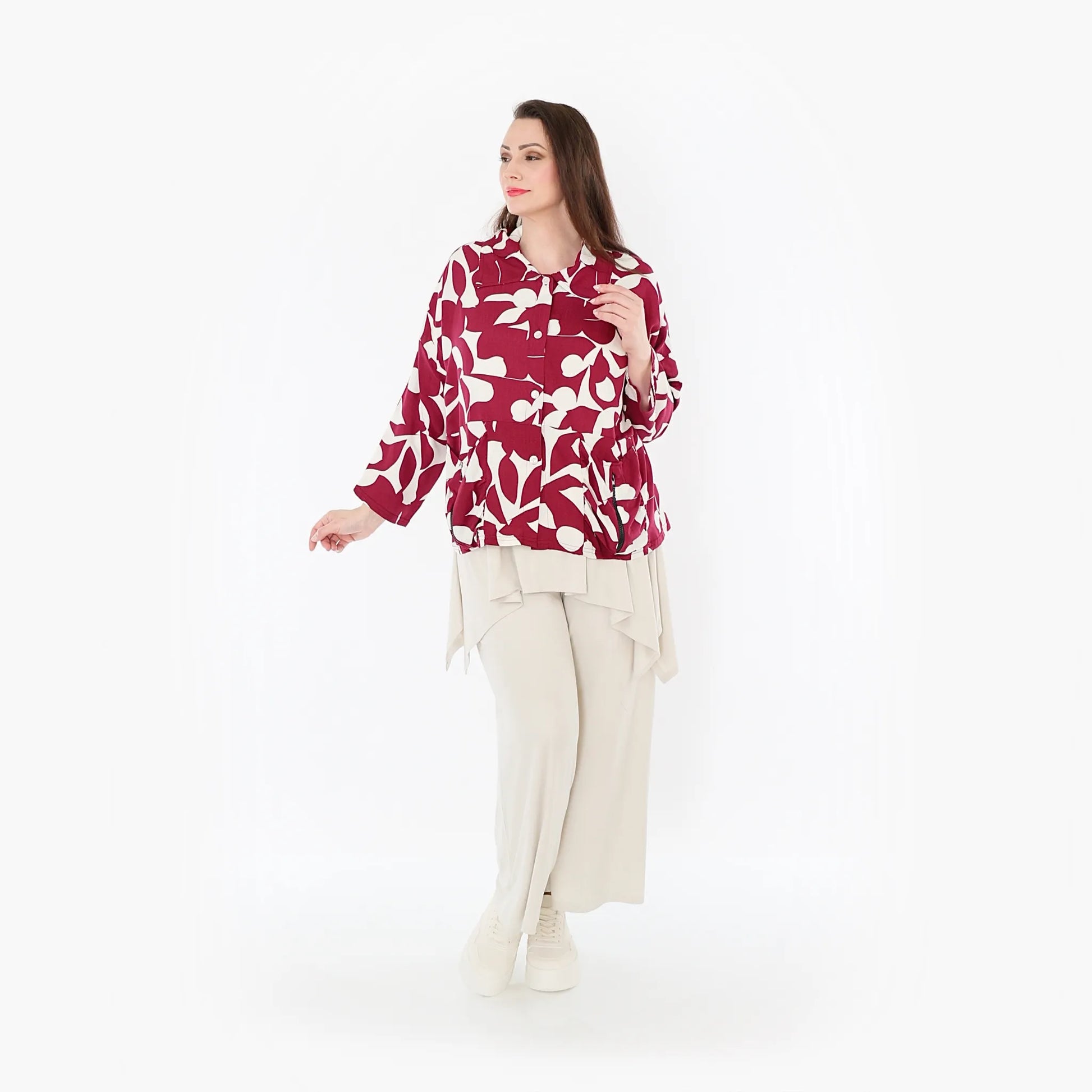  AKH Fashion Jacke in gerader Form, aus Viskose, 1471.07067, Weinrot/Weiß, Muster, Schick
