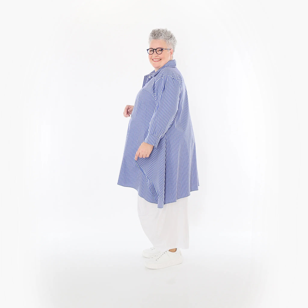  A-Form Bluse von AKH Fashion aus Baumwolle, 1472.06917, Blau/Weiß, Streifen, Ausgefallen