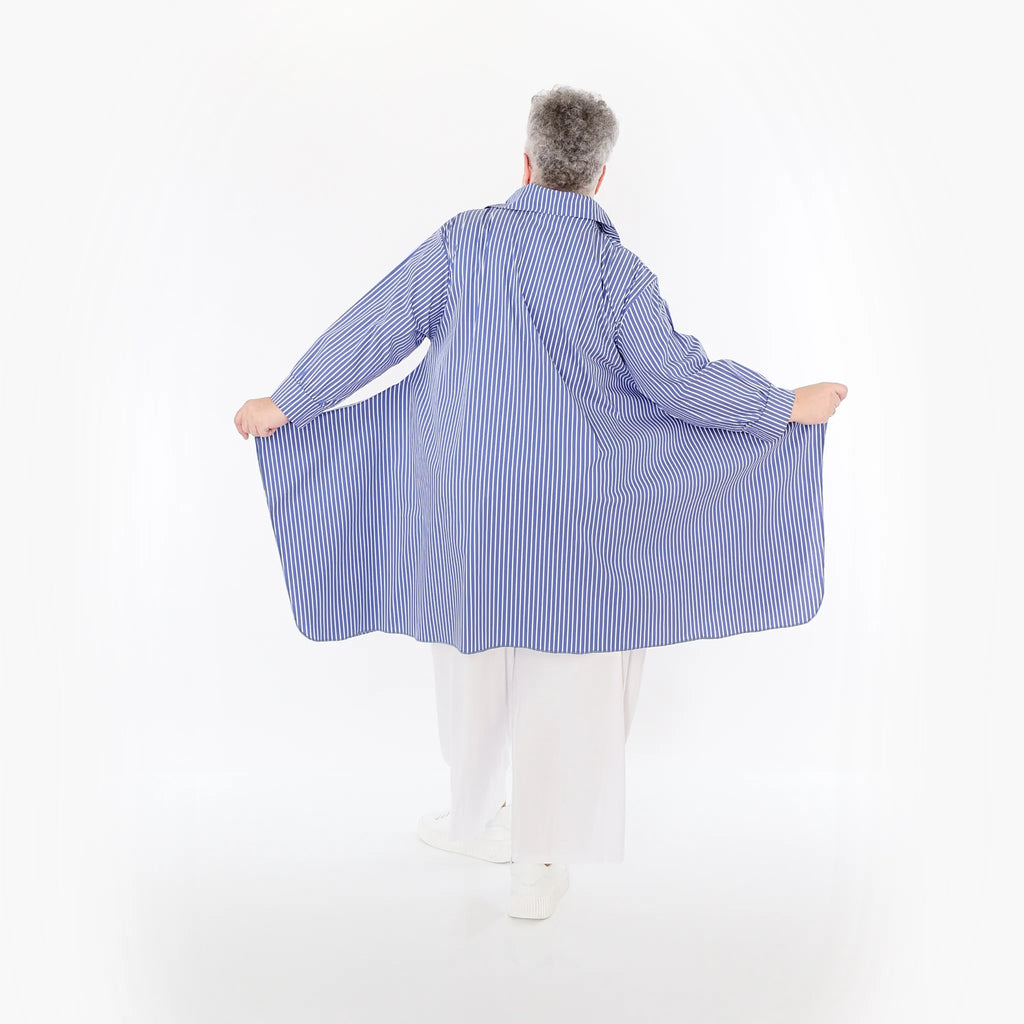  A-Form Bluse von AKH Fashion aus Baumwolle, 1472.06917, Blau/Weiß, Streifen, Ausgefallen