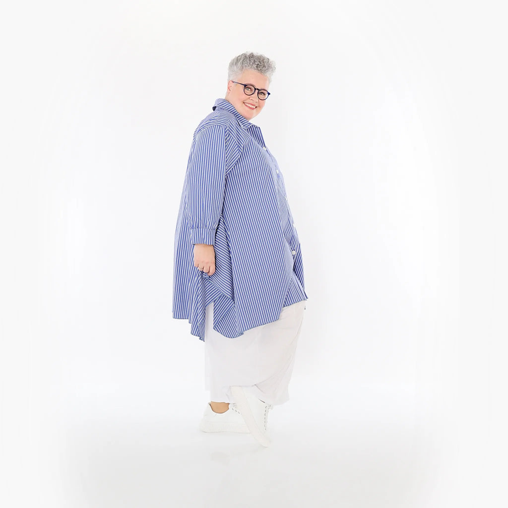  A-Form Bluse von AKH Fashion aus Baumwolle, 1472.06917, Blau/Weiß, Streifen, Ausgefallen