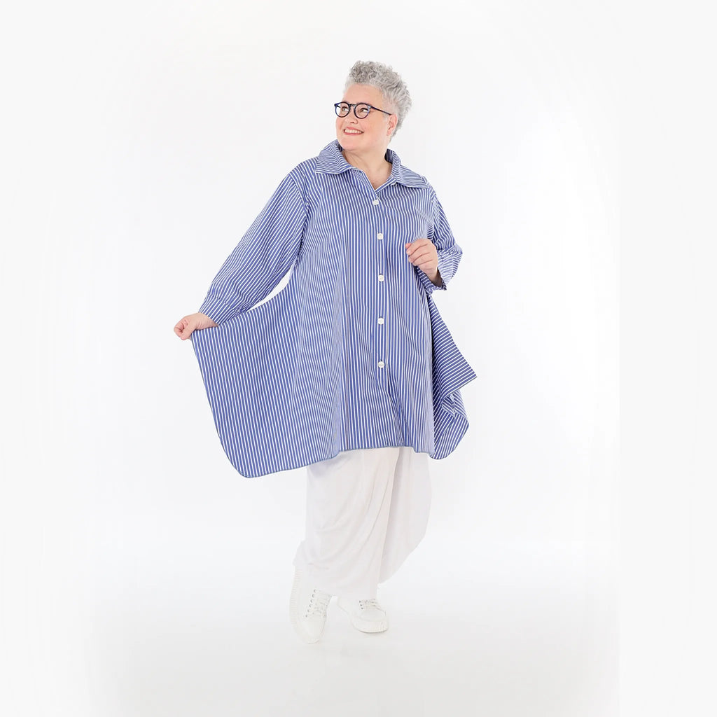  A-Form Bluse von AKH Fashion aus Baumwolle, 1472.06917, Blau/Weiß, Streifen, Ausgefallen