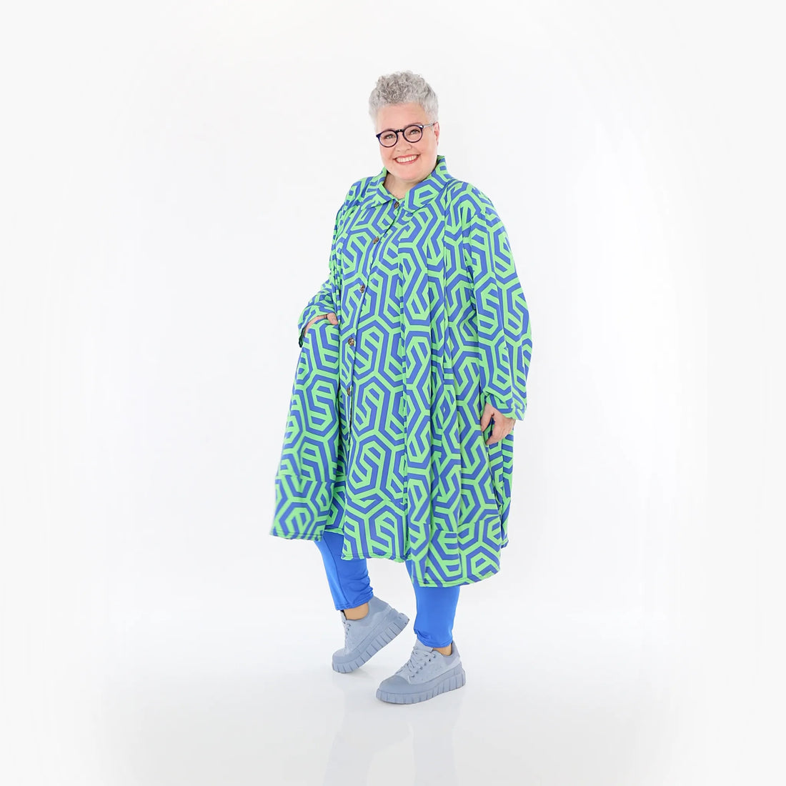  A-Form Bluse von AKH Fashion aus Viskose, 1473.07061, Lime/Blau, Grafik, Ausgefallen