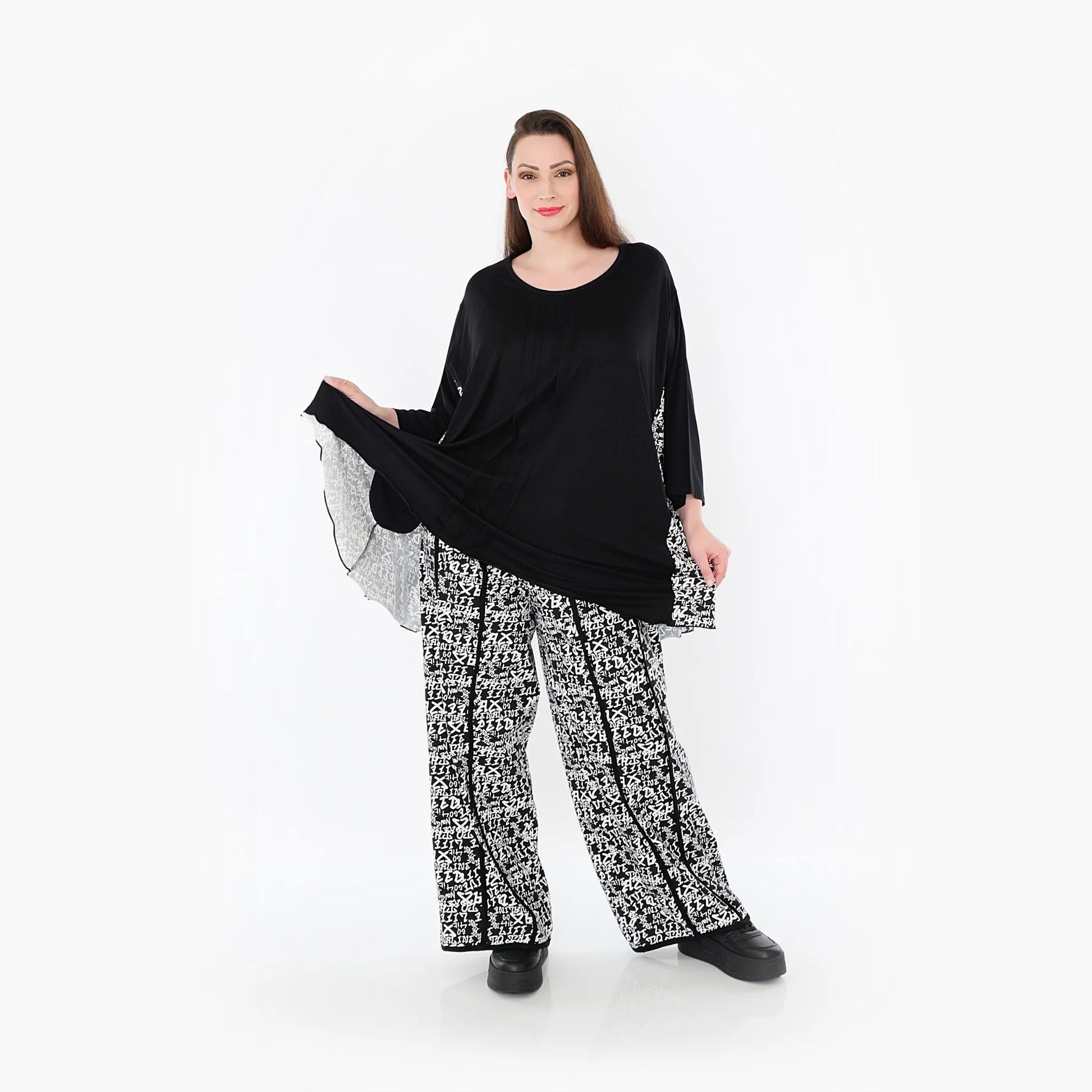  A-Form Bigshirt von AKH Fashion aus Viskose, 1475.07069, Schwarz/Weiß, Buchstaben, Schick