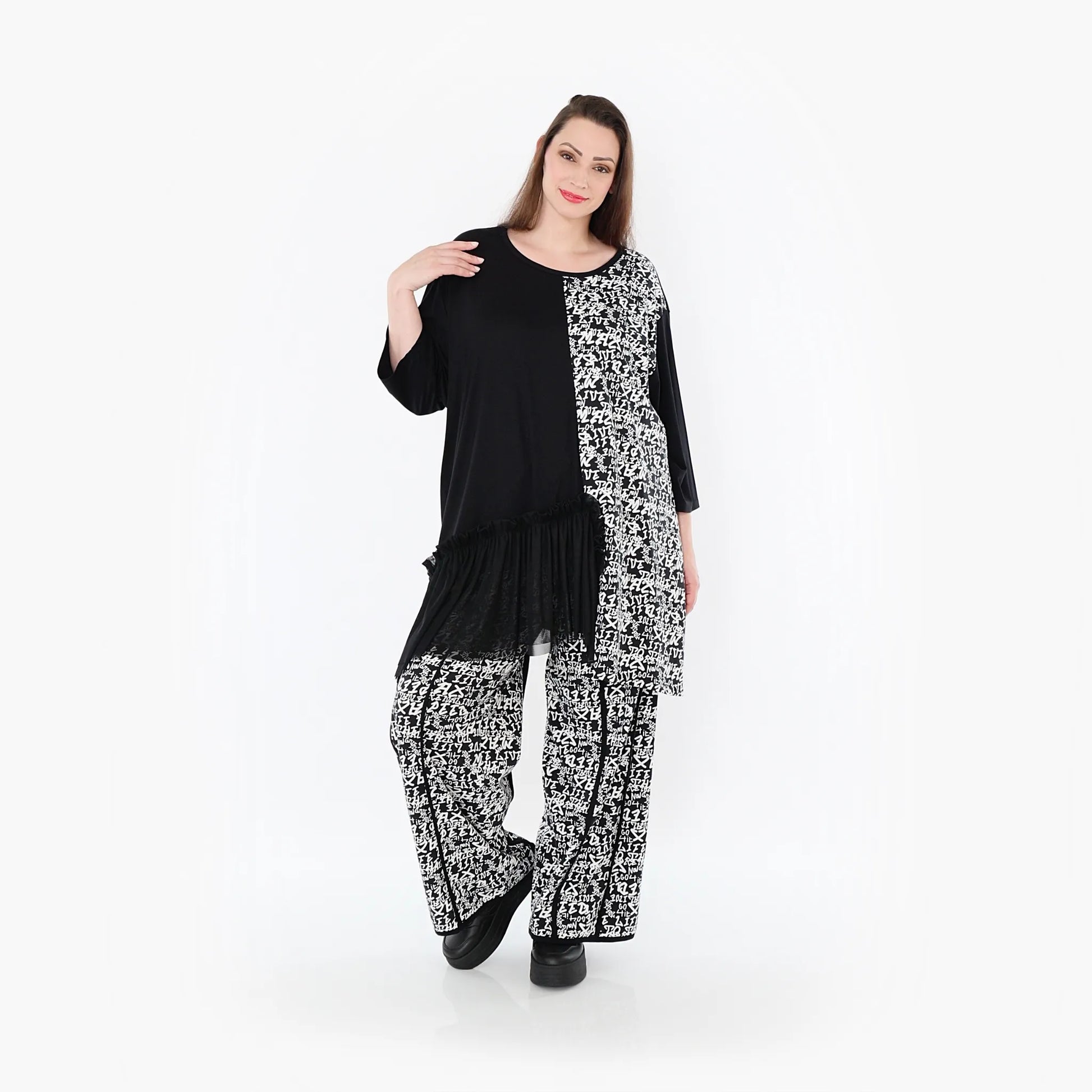  A-Form Bigshirt von AKH Fashion aus Viskose, 1475.07075, Schwarz/Weiß, Buchstaben, Schick